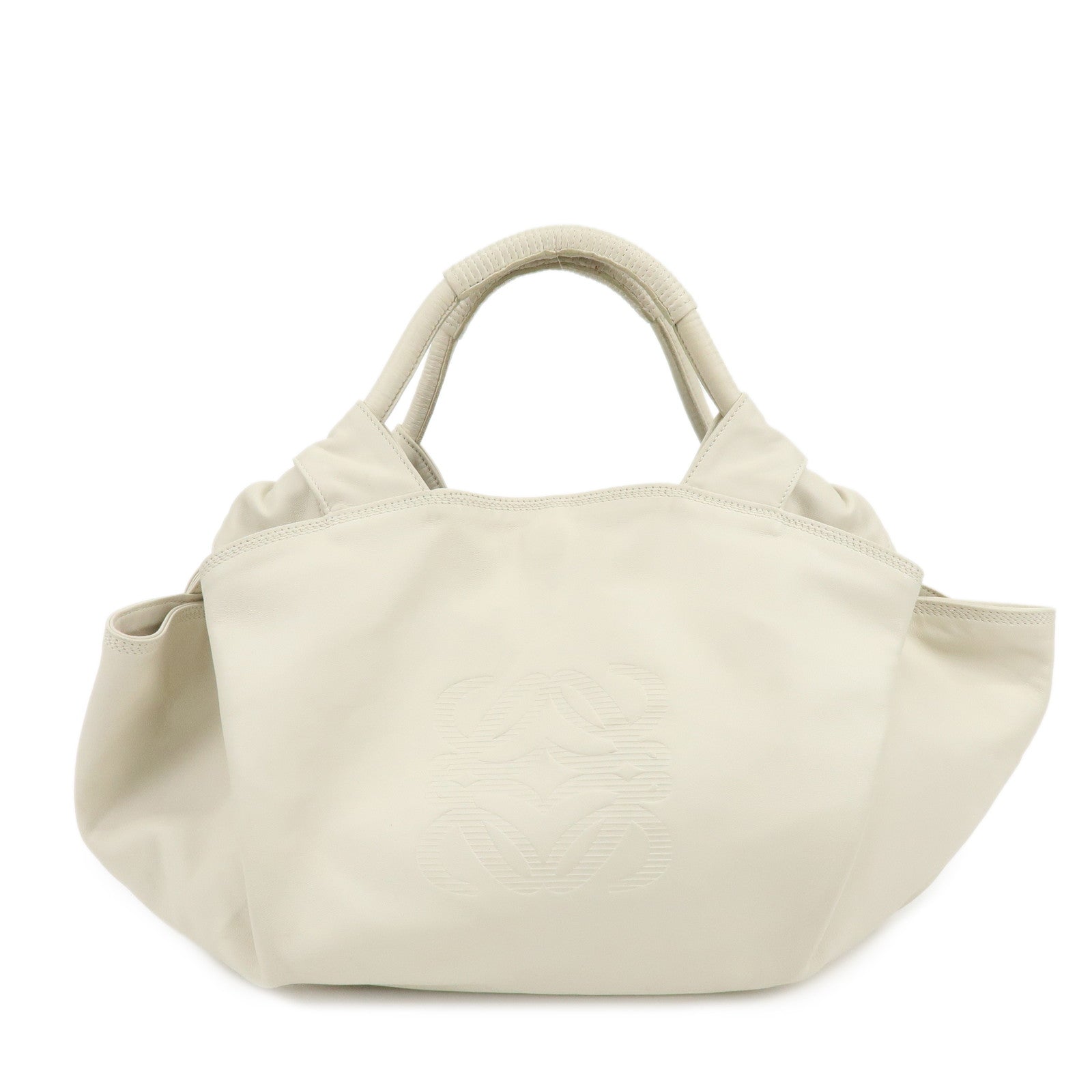 LOEWE Anagram Nappa Aire Leather Hand Bag Tote Bag Ivory