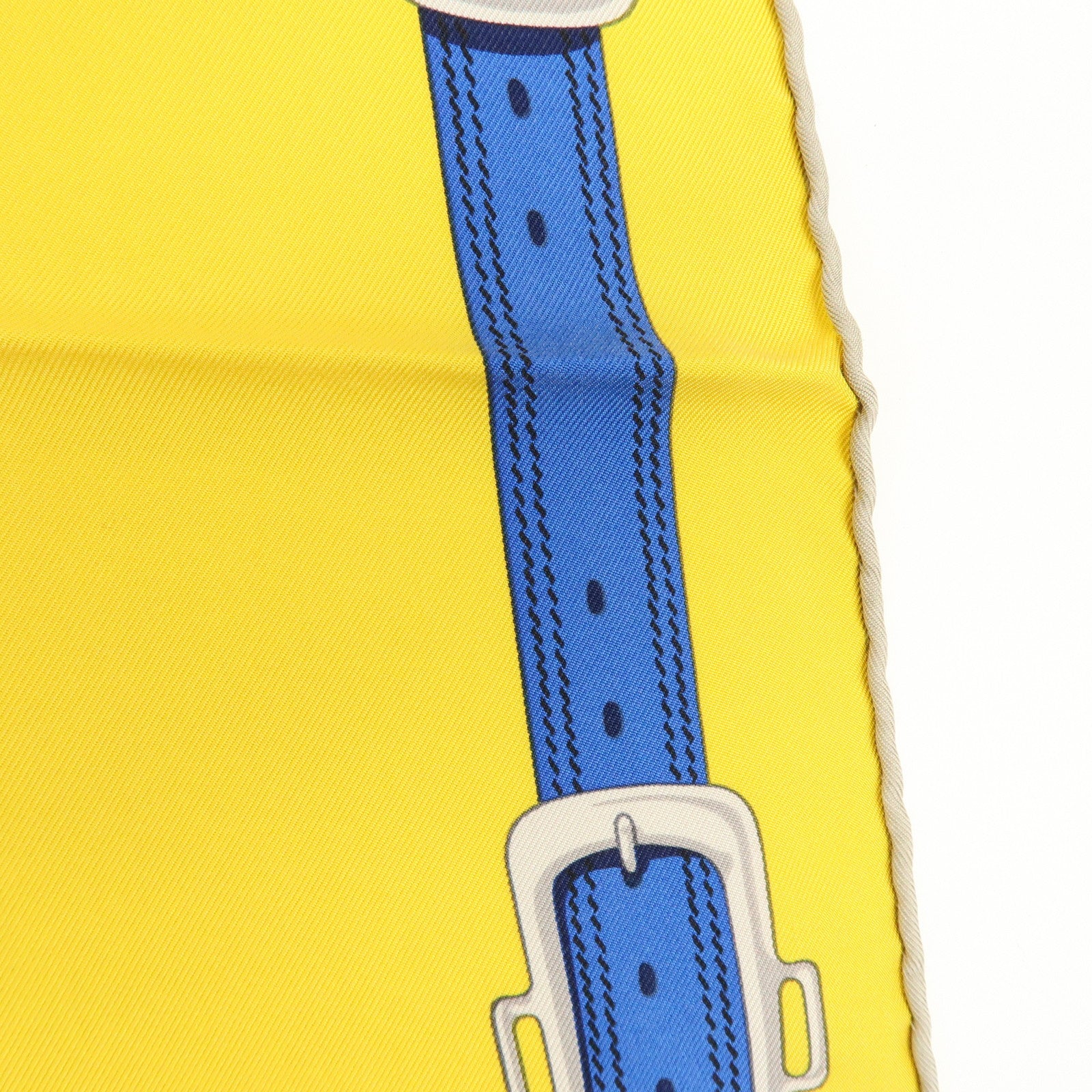 HERMES Carre 90 Silk 100% Scarf En Roue Libre Belt Print Yellow