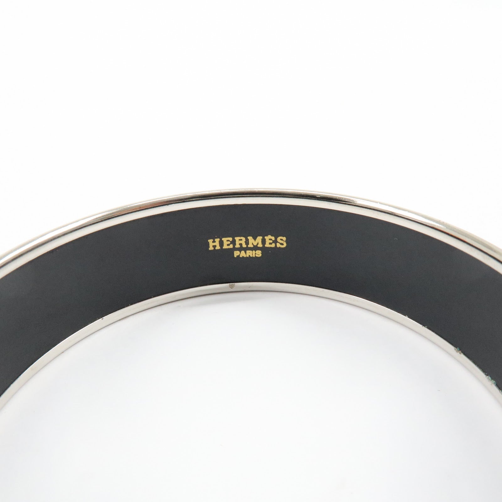 HERMES Email GM Plated Bangle Bracelet Horse Bangle Black Silver