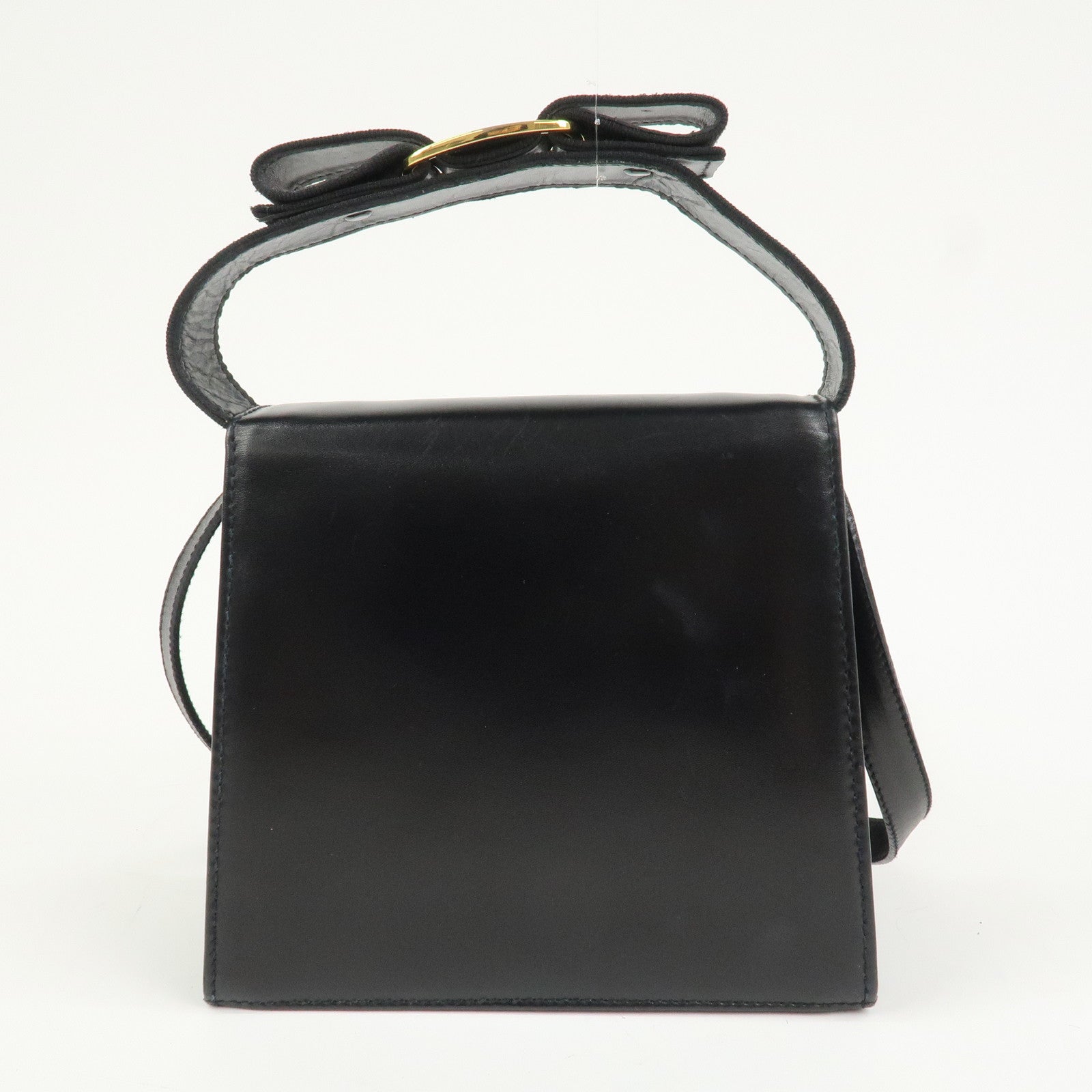 Ferragamo Varra Ribbon Leather 2Way Bag Shoulder Bag Hand Bag Black