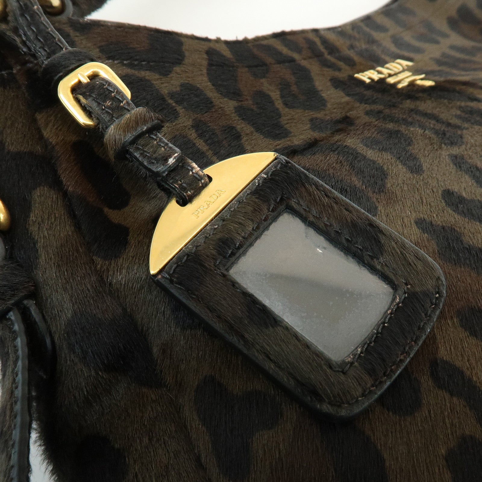 PRADA Leopard Unborn Calf Shoulder Bag Dark Brown BR4941