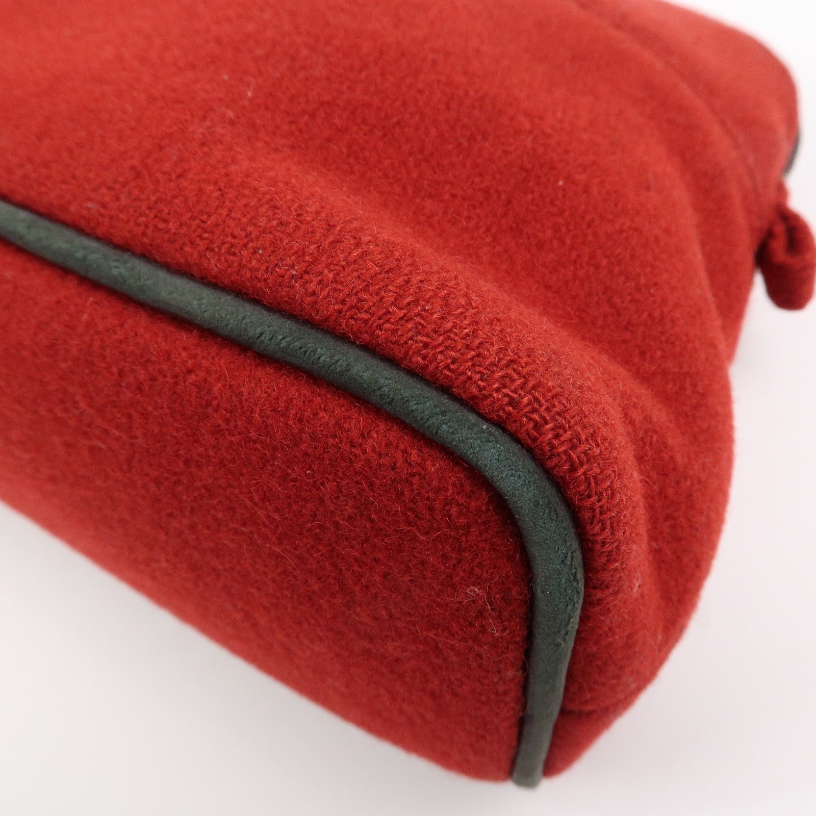 HERMES Wool 100% Leather Bolide Pouch MM Cosmetic Pouch Red