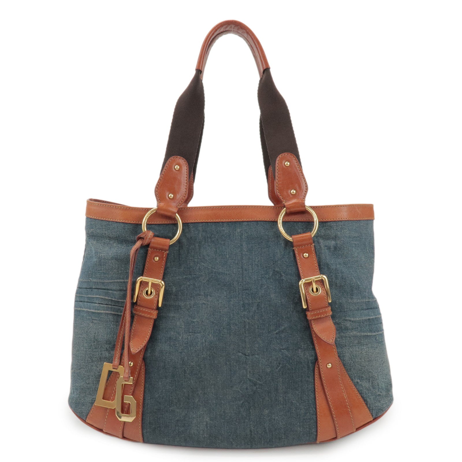 Dolce&Gabbana Denim Leather Tote Bag Shoulder Bag Denim Brown