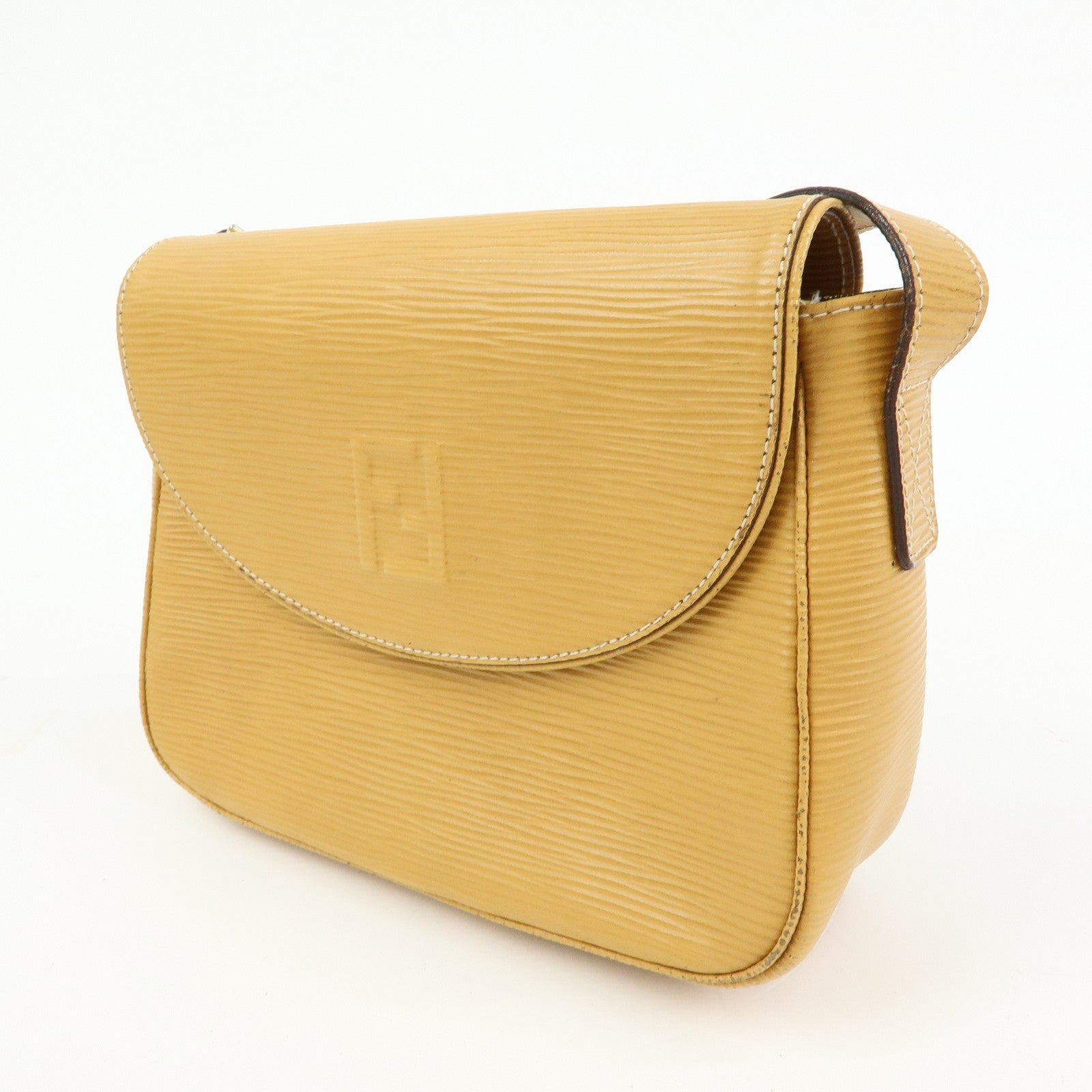 FENDI Logo Leather Shoulder Bag Crossbody Bag Yellow