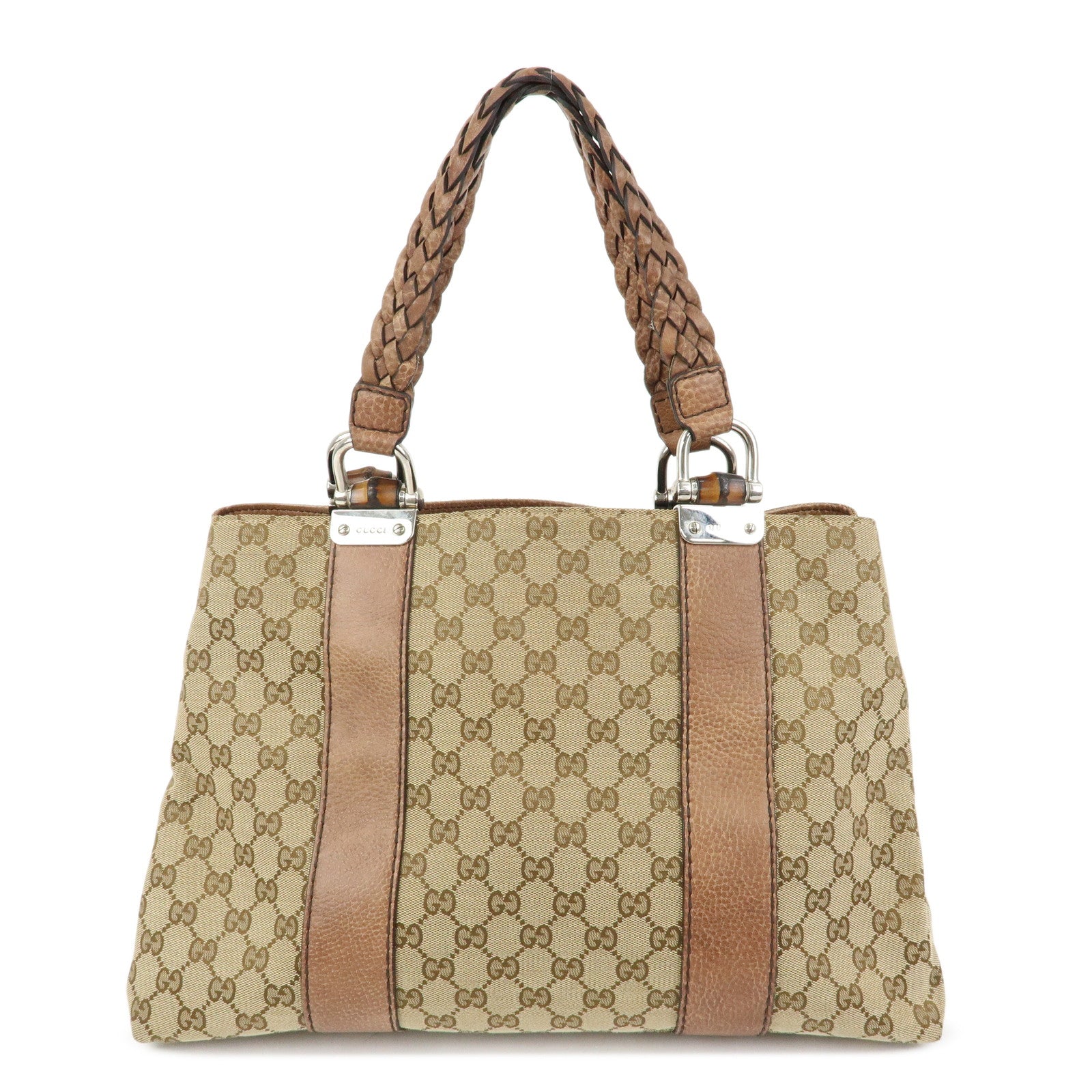 GUCCI Bamboo GG Canvas Leather Tote Bag Hand Bag Beige Brown 232947