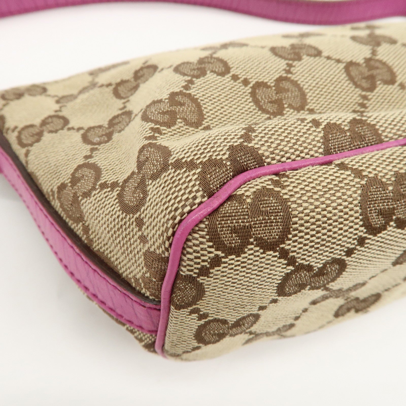 GUCCI Boat Bag Sherry GG Canvas Leather Hand Bag Pouch Brown 141809