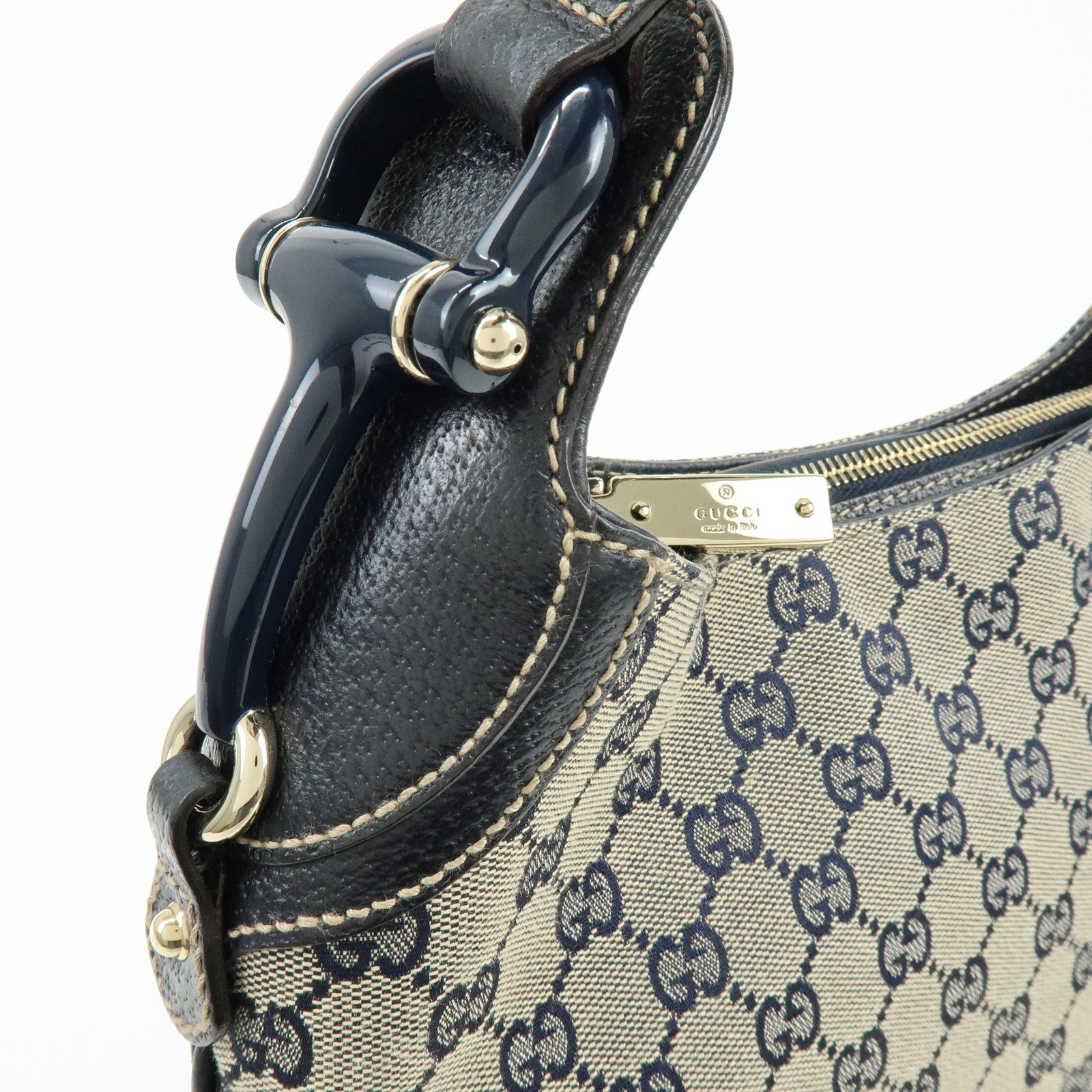 GUCCI Horsebit Sherry GG Canvas Leather Shoulder Bag Beige 145826