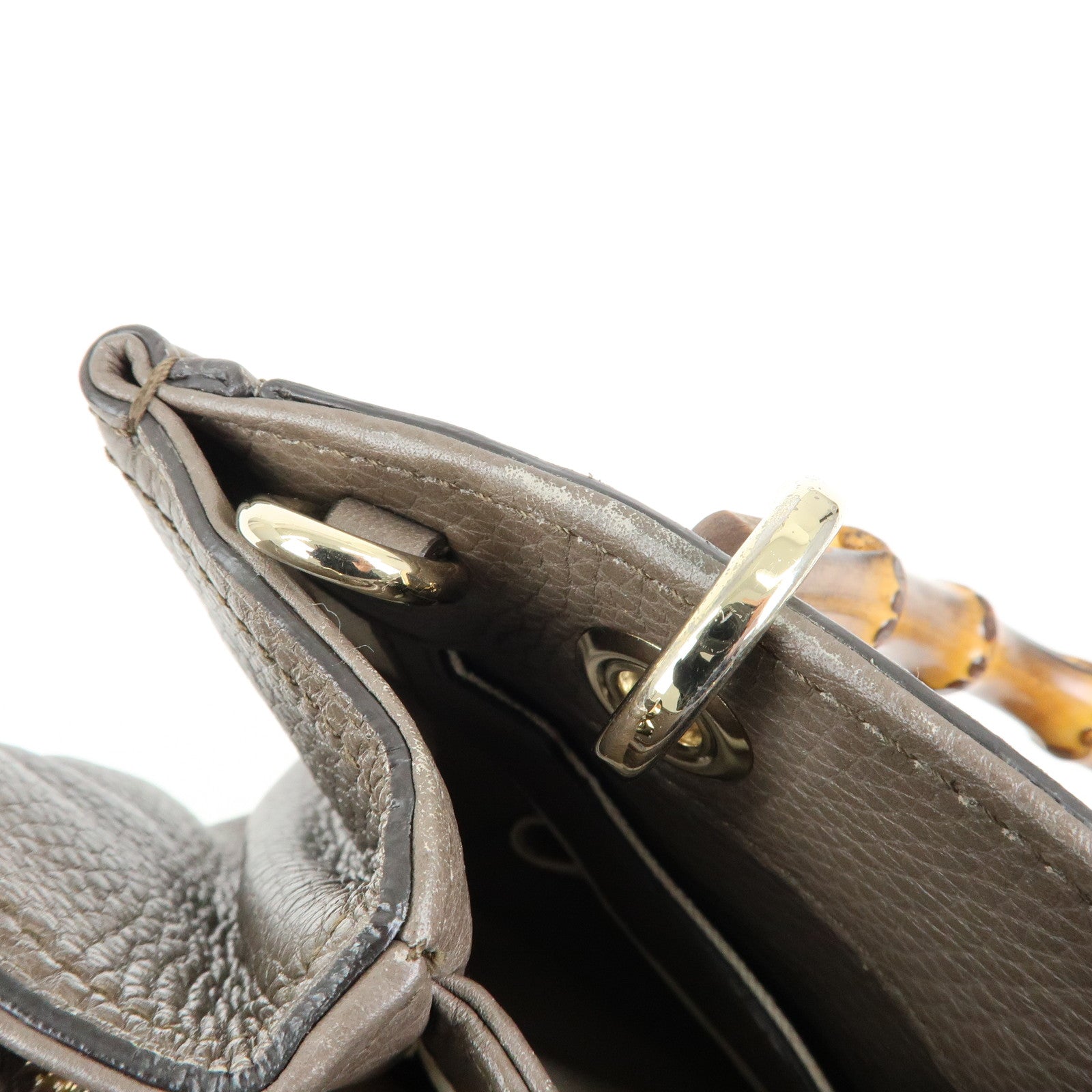 GUCCI Bamboo Leather Shopper Small 2Way Bag Greige 336032