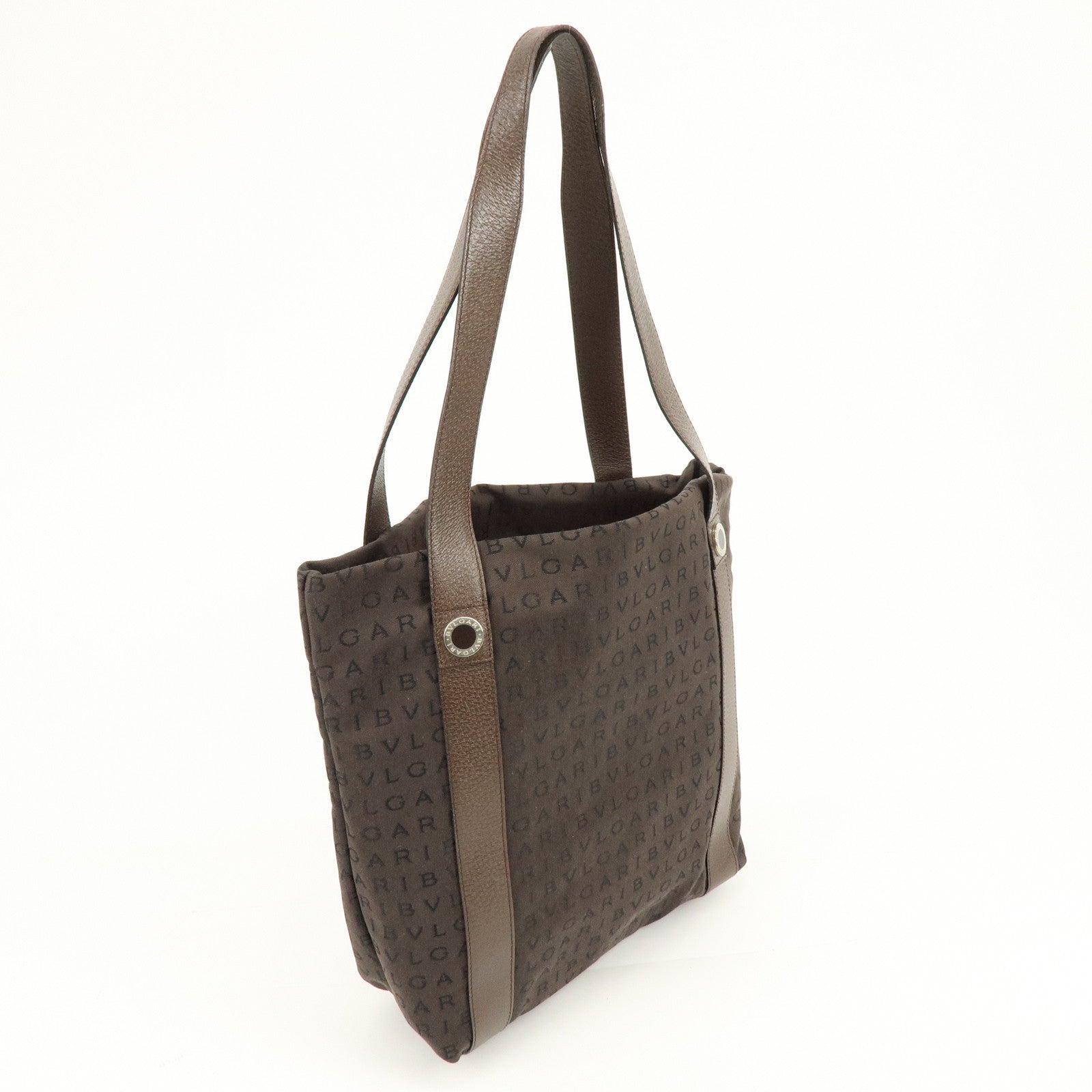 BVLGARI Logomania Canvas Leather Shoulder Bag Tote Bag Brown