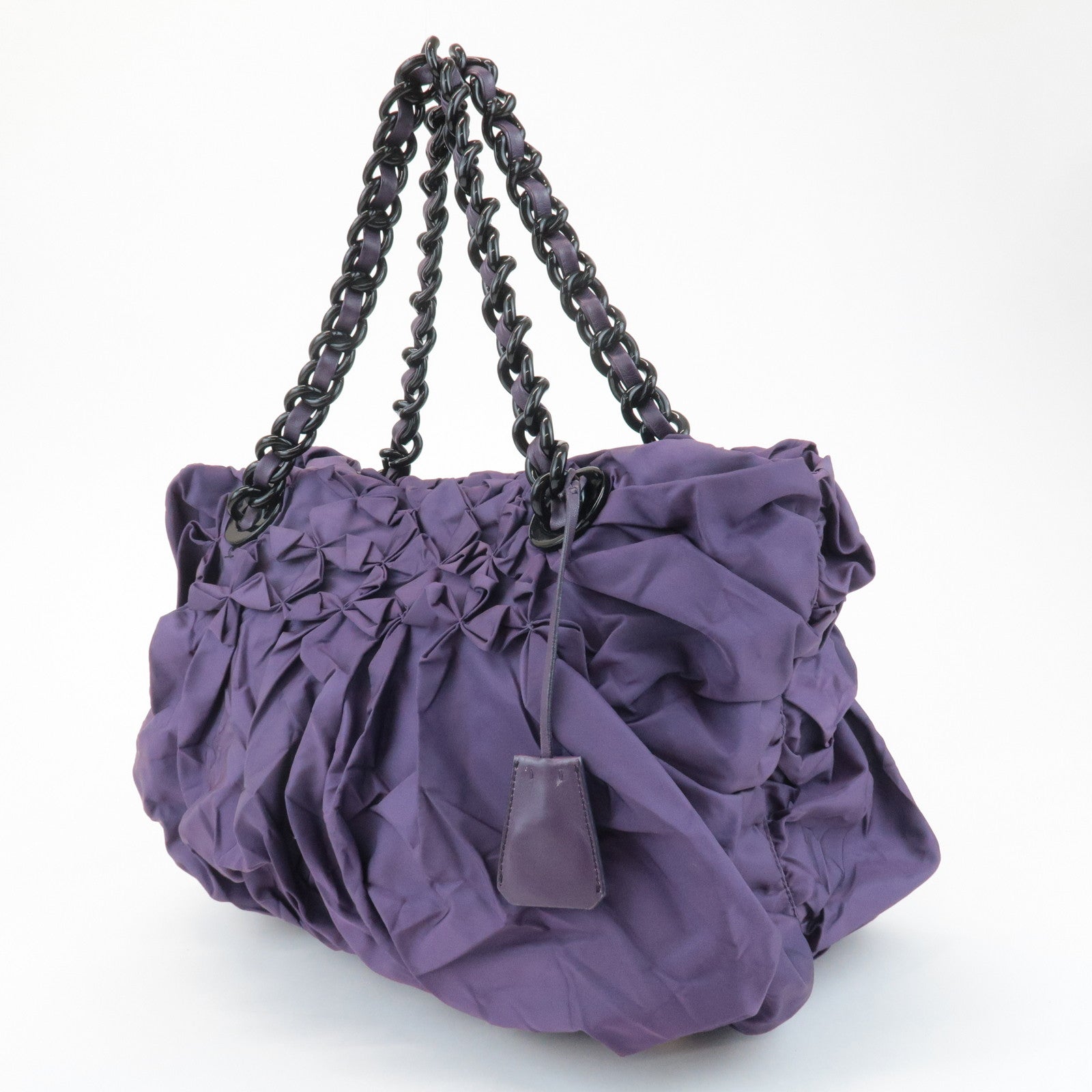 PRADA Triangle Logo Leather Nylon Tote Bag Shoulder Bag Purple Used