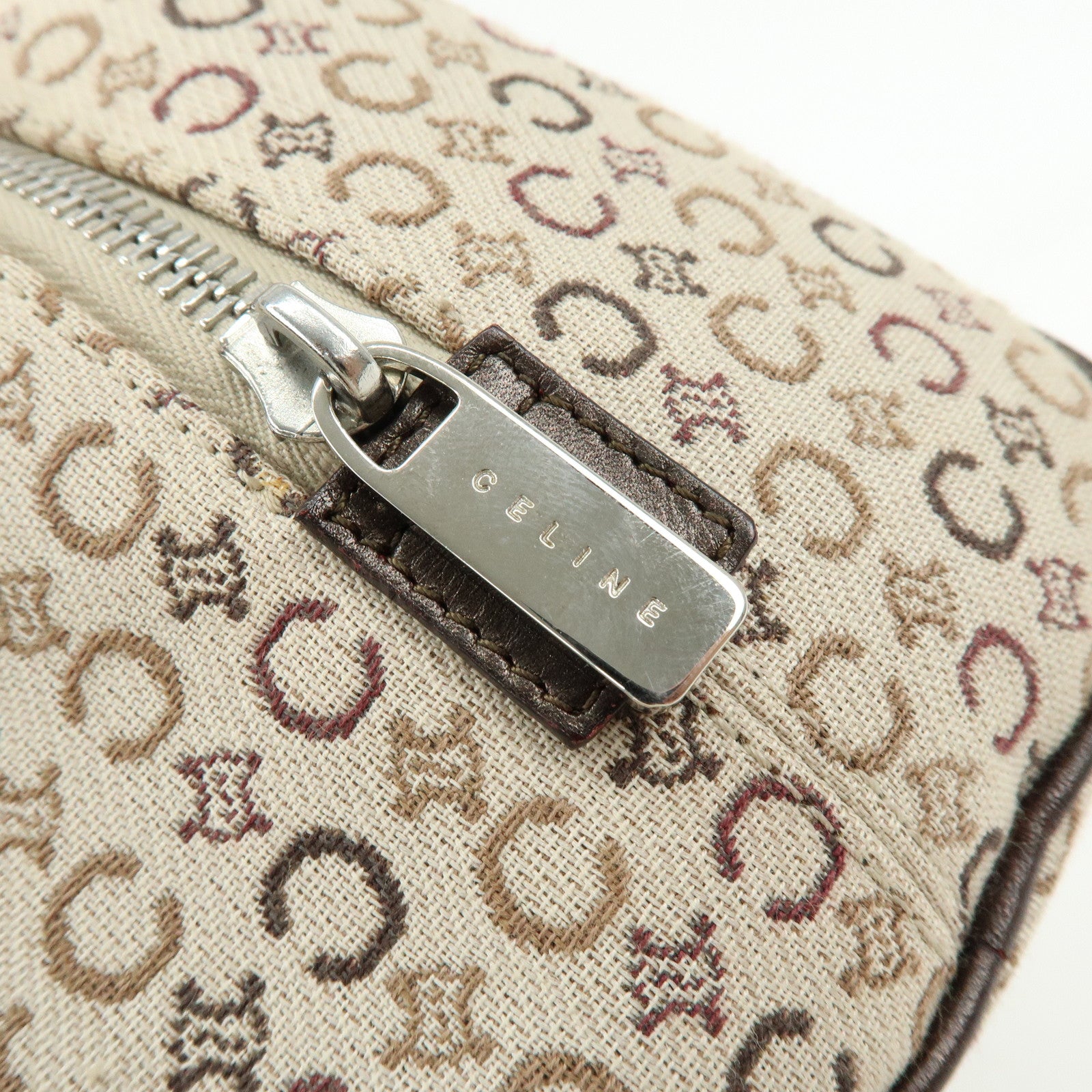 CELINE C Macadam Canvas Leather Hand Bag Boston Bag Beige Brown