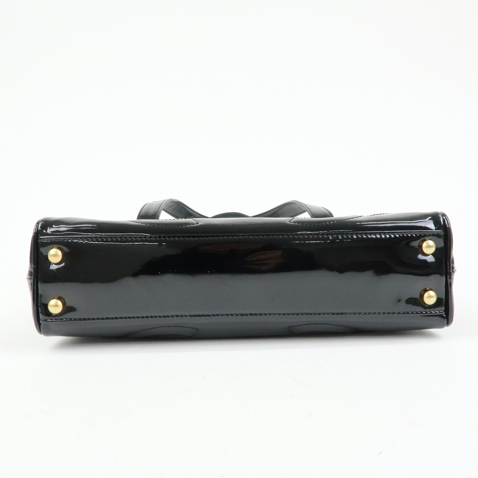 CHANEL Triple COCO Mark Patent Leather Tote Bag Hand Bag Black