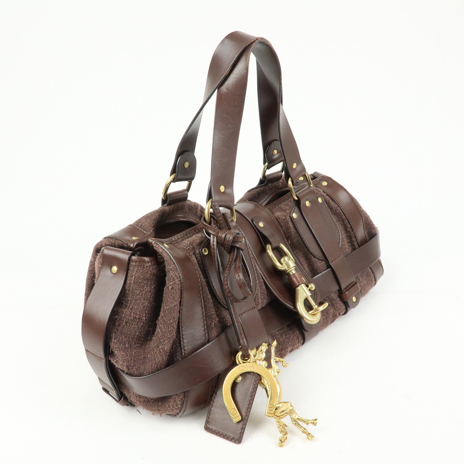 Chloe Kerala Canvas Leather Boston Bag Hand Bag Brown