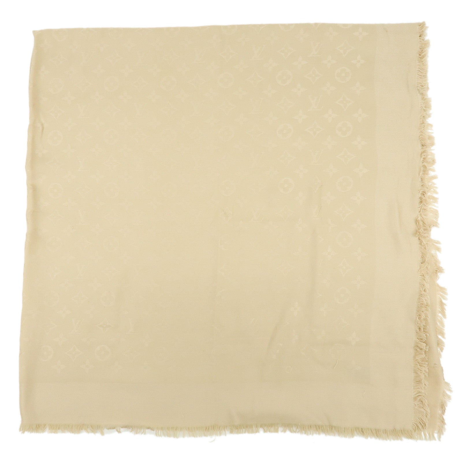 Louis Vuitton Monogram Silk Wool Scarf Shawl Beige