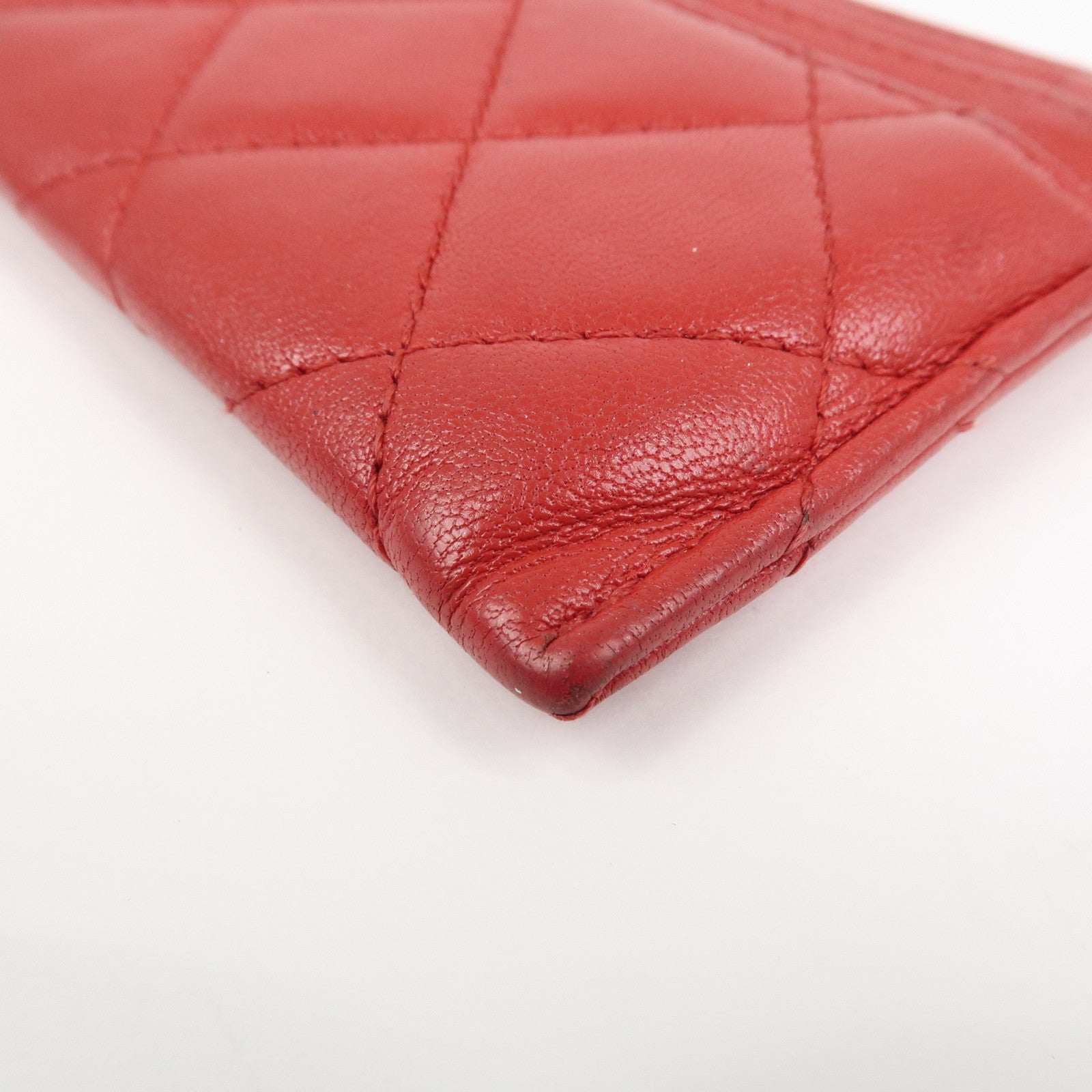 CHANEL COCO Mark Matelasse Lamb Skin Card Case Red