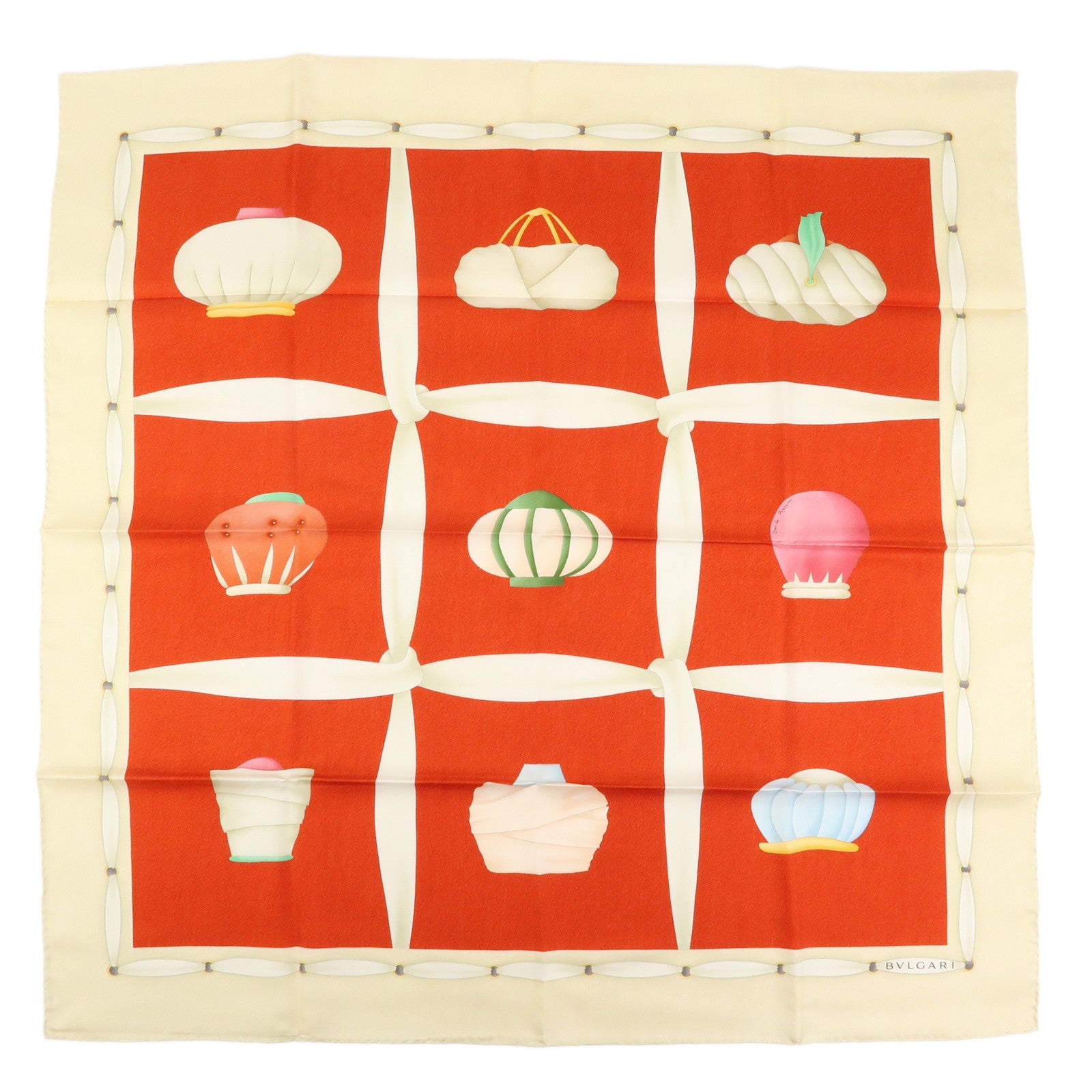 BVLGARI Silk 100% Scarf Topkapi Keffiyeh Red Beige