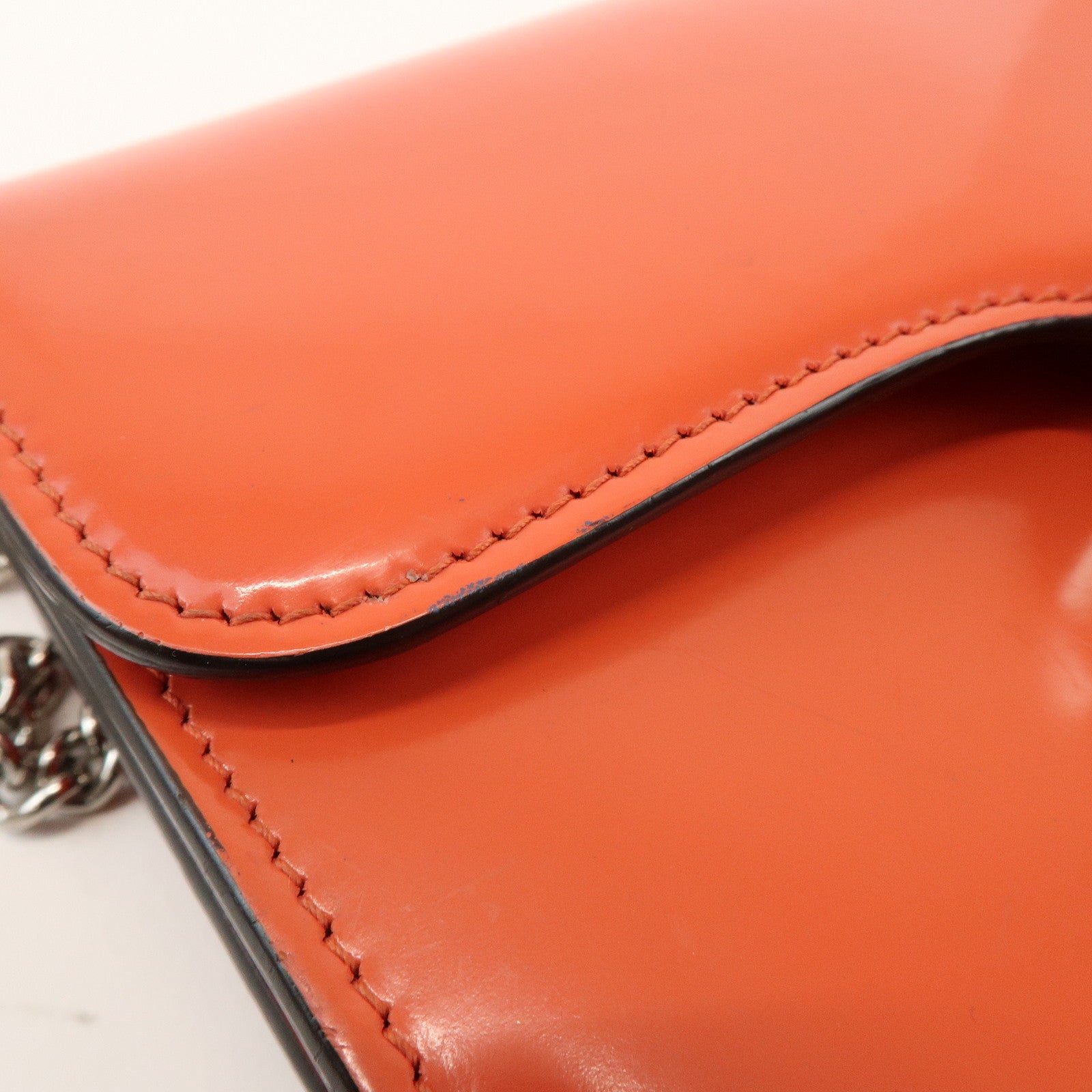 GUCCI Interlocking G Patent Leather Chain ShoulderBag Orange 387609