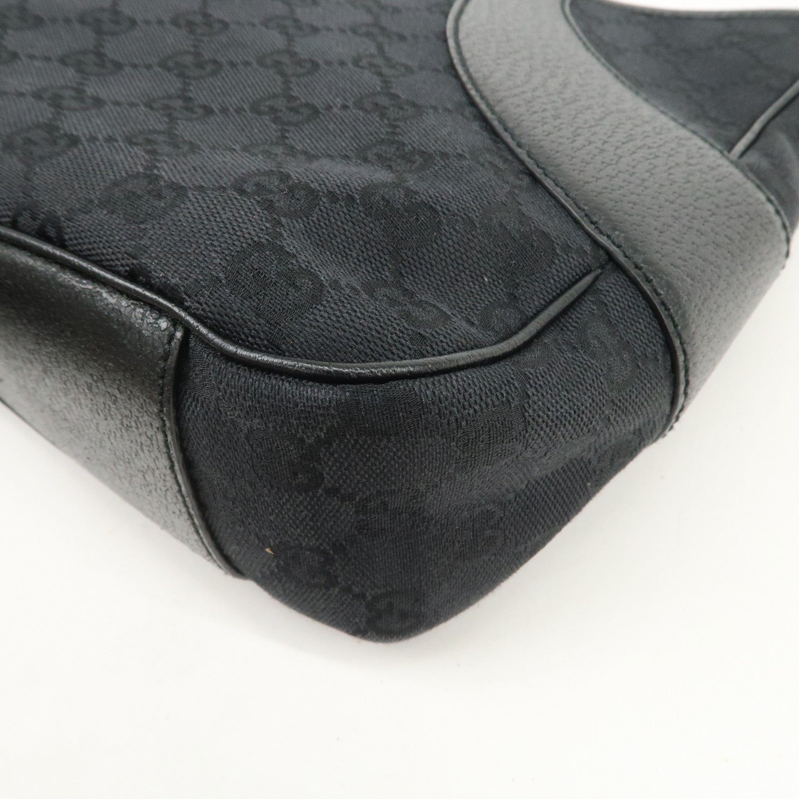 GUCCI GG Canvas Leather Shoulder Bag Hand Bag Black 113012