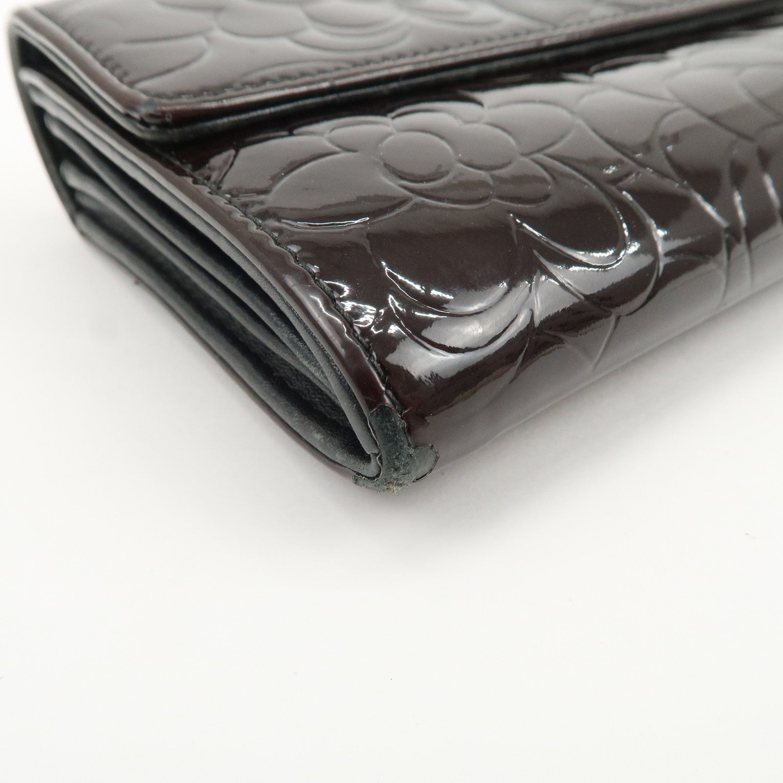 CHANEL COCO Mark Camellia Bi-fold Long Wallet Dark Brown A82283