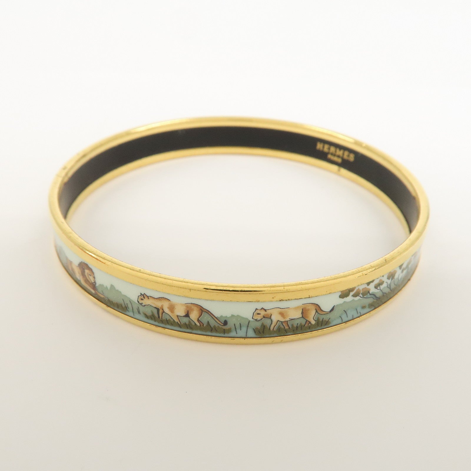 HERMES Email PM Metal Bracelet Bangle Gold Lion Safari