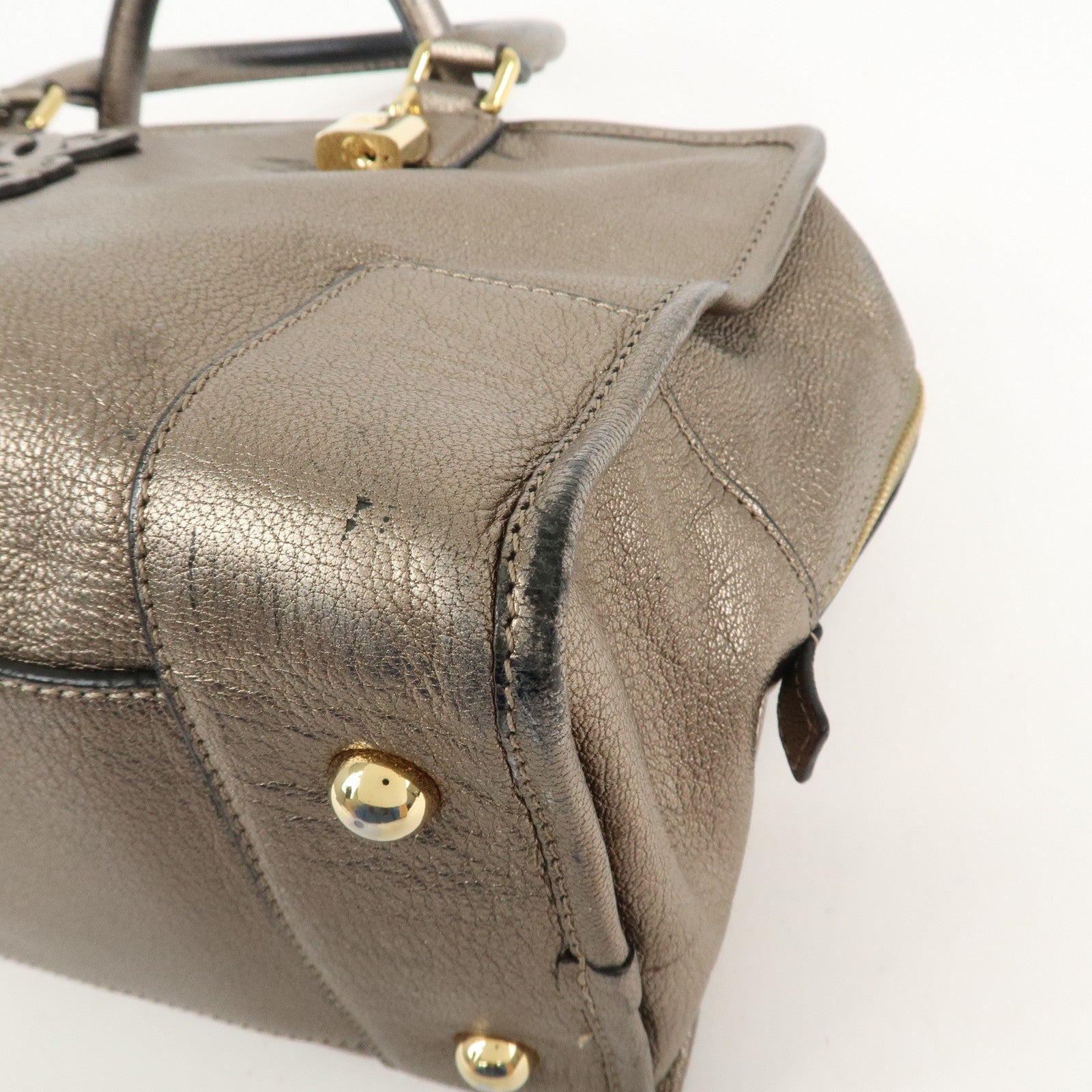 LOEWE Anagram Leather Amazona 36 Hand Bag Boston Bag Silver Grey