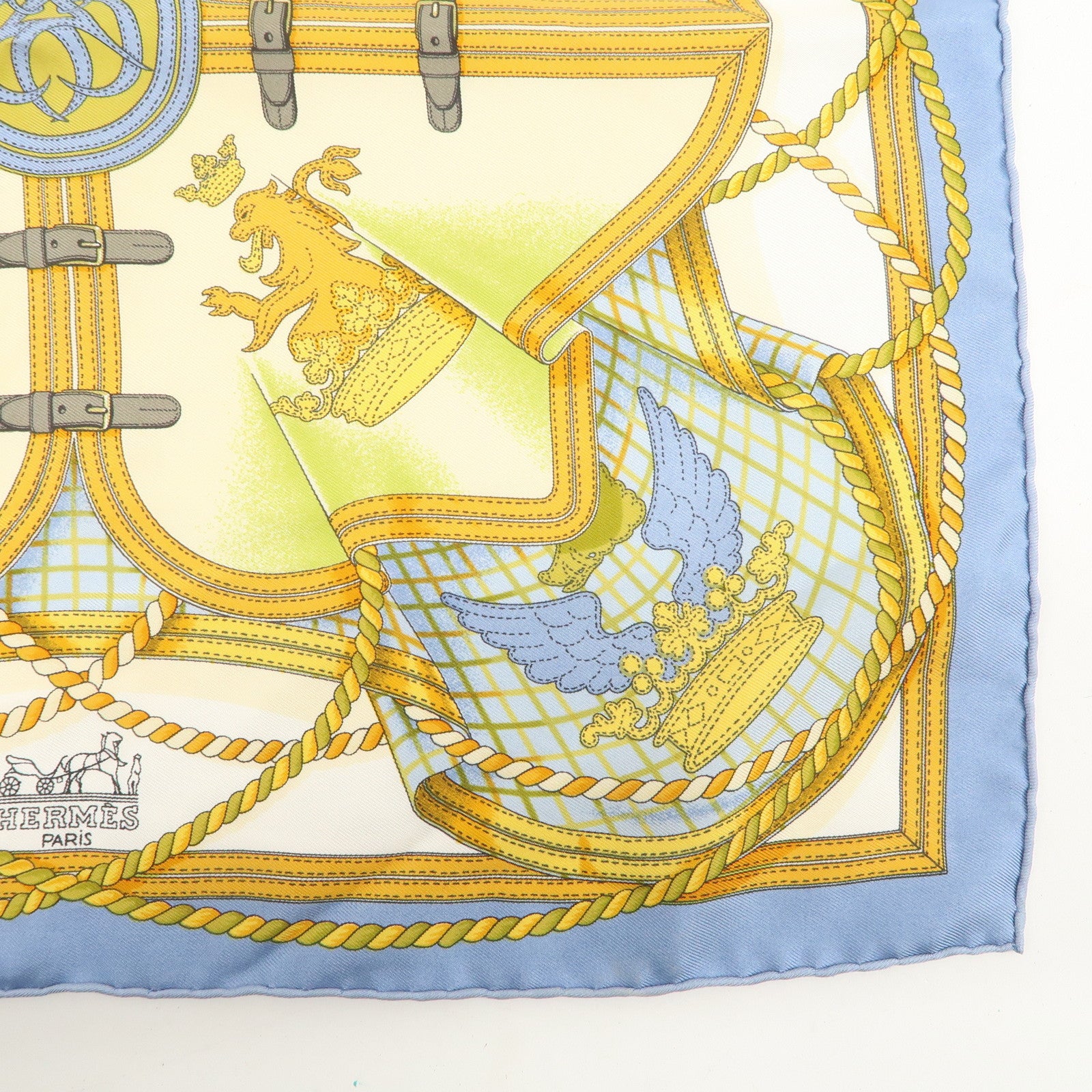 HERMES Carre 40 Silk 100% Scarf GRANDE TENU Blue Yellow