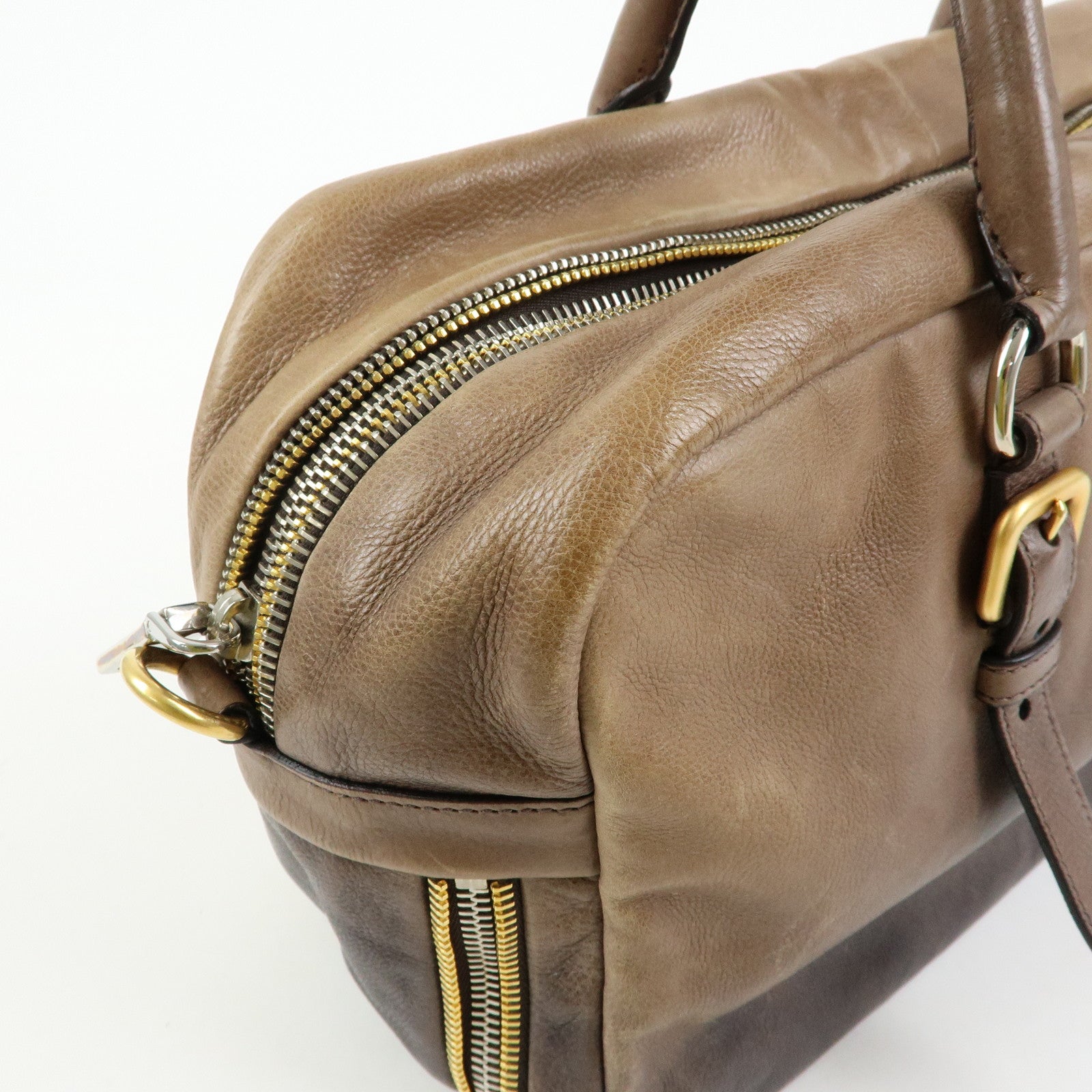 PRADA Logo Leather 2Way Bag Hand Bag Shoulder Bag Brown BL0472