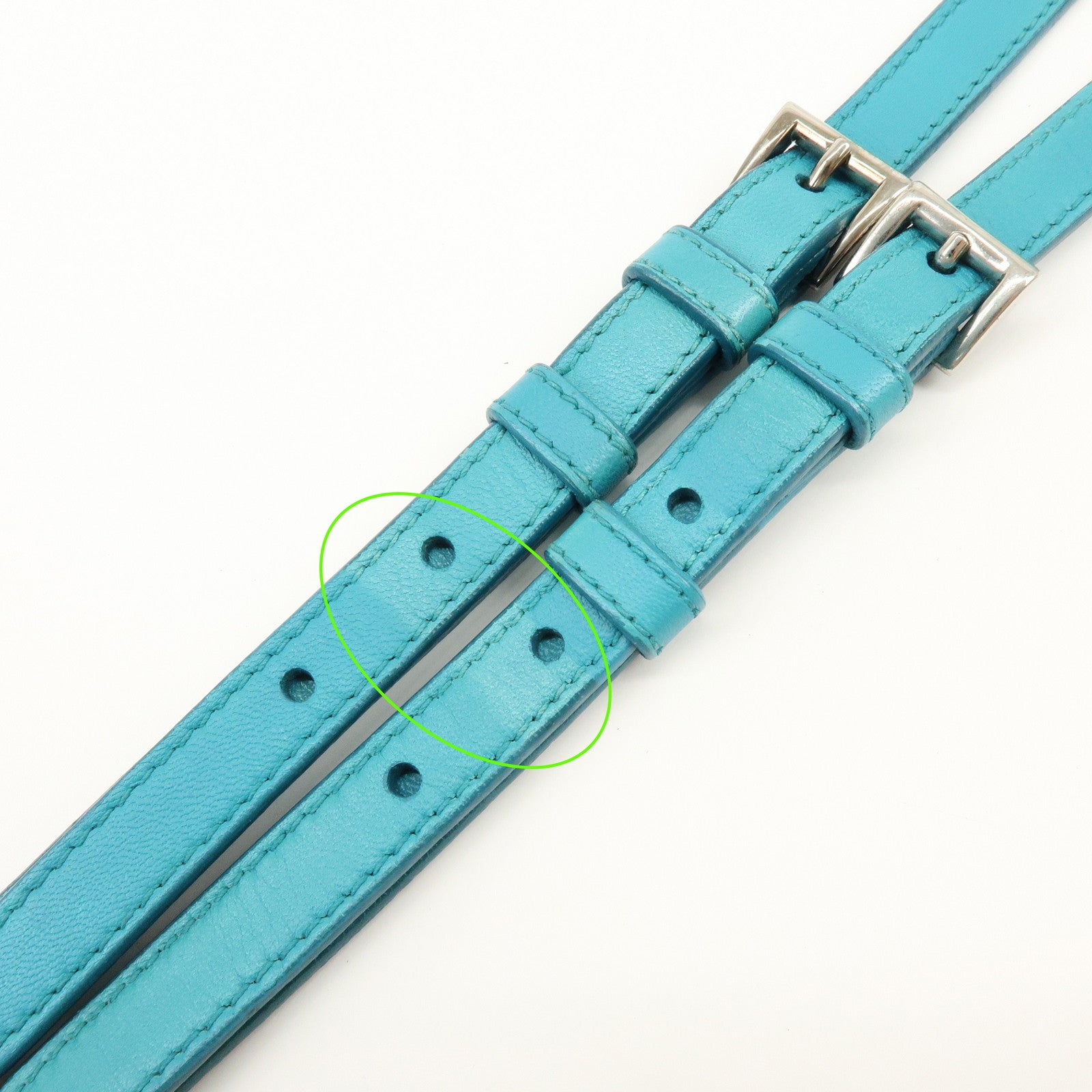 PRADA Leather 2Way Bag Hand Bag Shoulder Bag Turquoise Blue