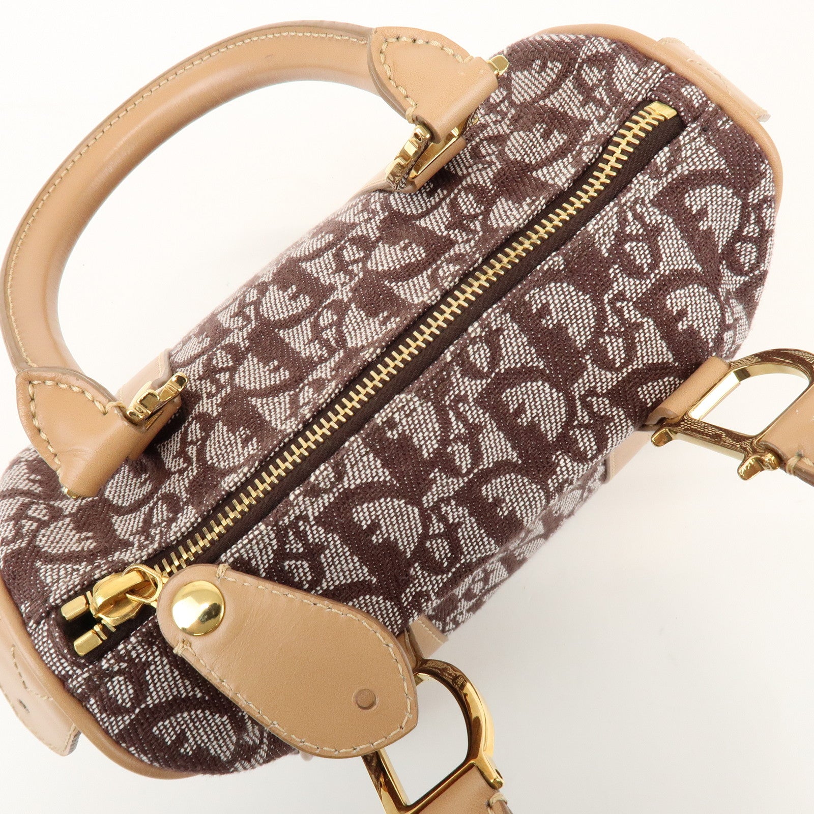 Christian Dior Trotter Jacquard Canvas Leather Mini Boston Hand Bag
