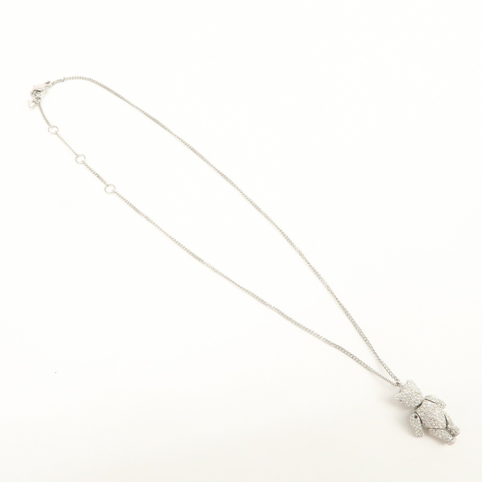 Christian Dior Logo Metal  Rhinestone Necklace Silver