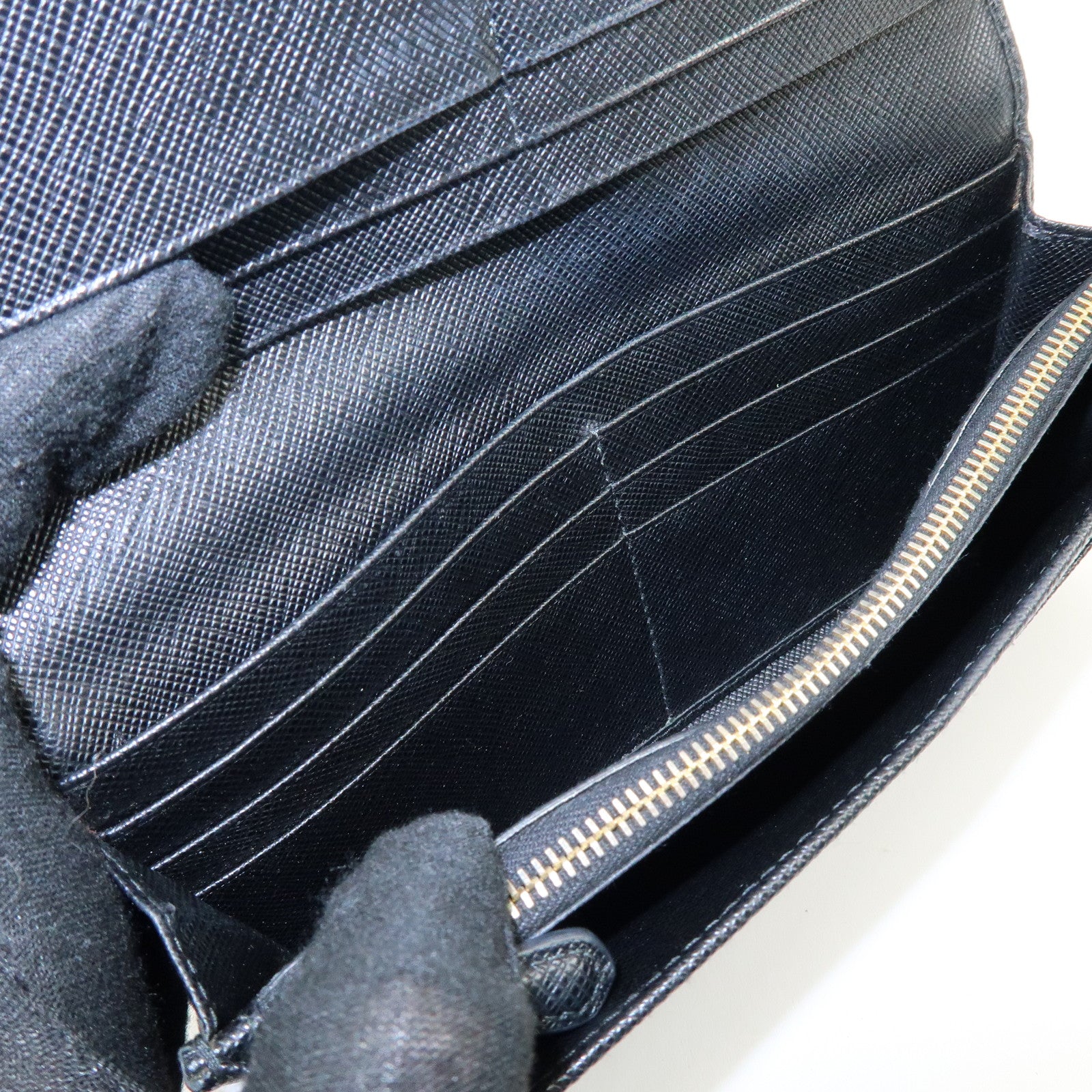 PRADA Saffiano Leather Flap Bi-Fold Long Wallet Black 1MH132