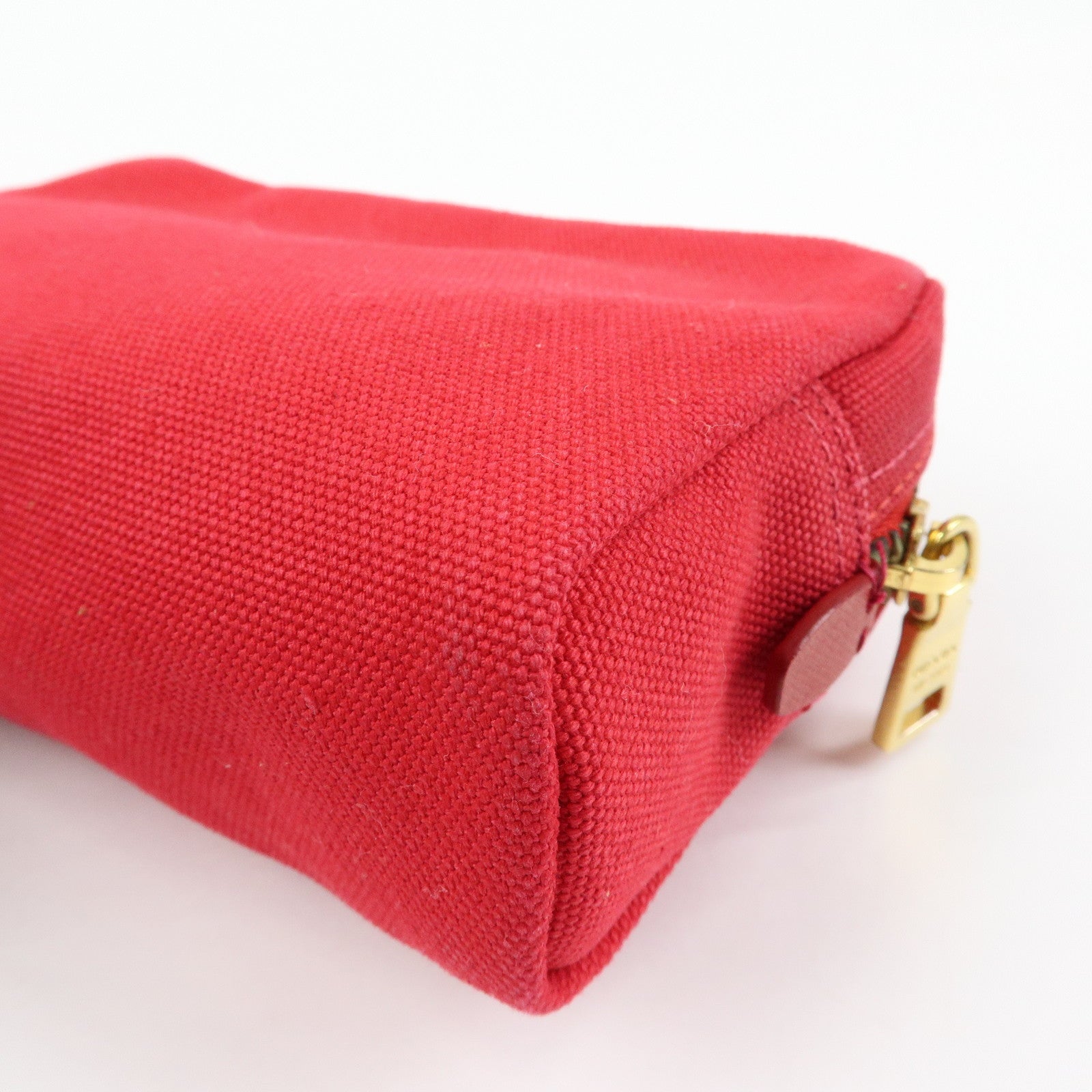 PRADA Triangle Logo Canvas Saffiano Leather Pouch Red 1N0021