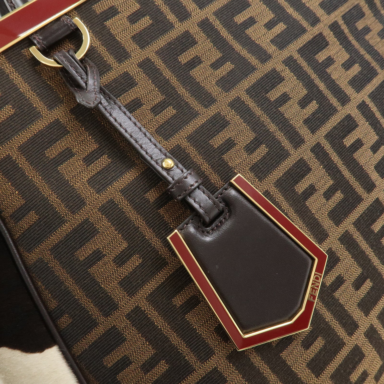 FENDI Zucca Canvas Unborn Calf Toujours Cow Print Tote Bag 8BH251