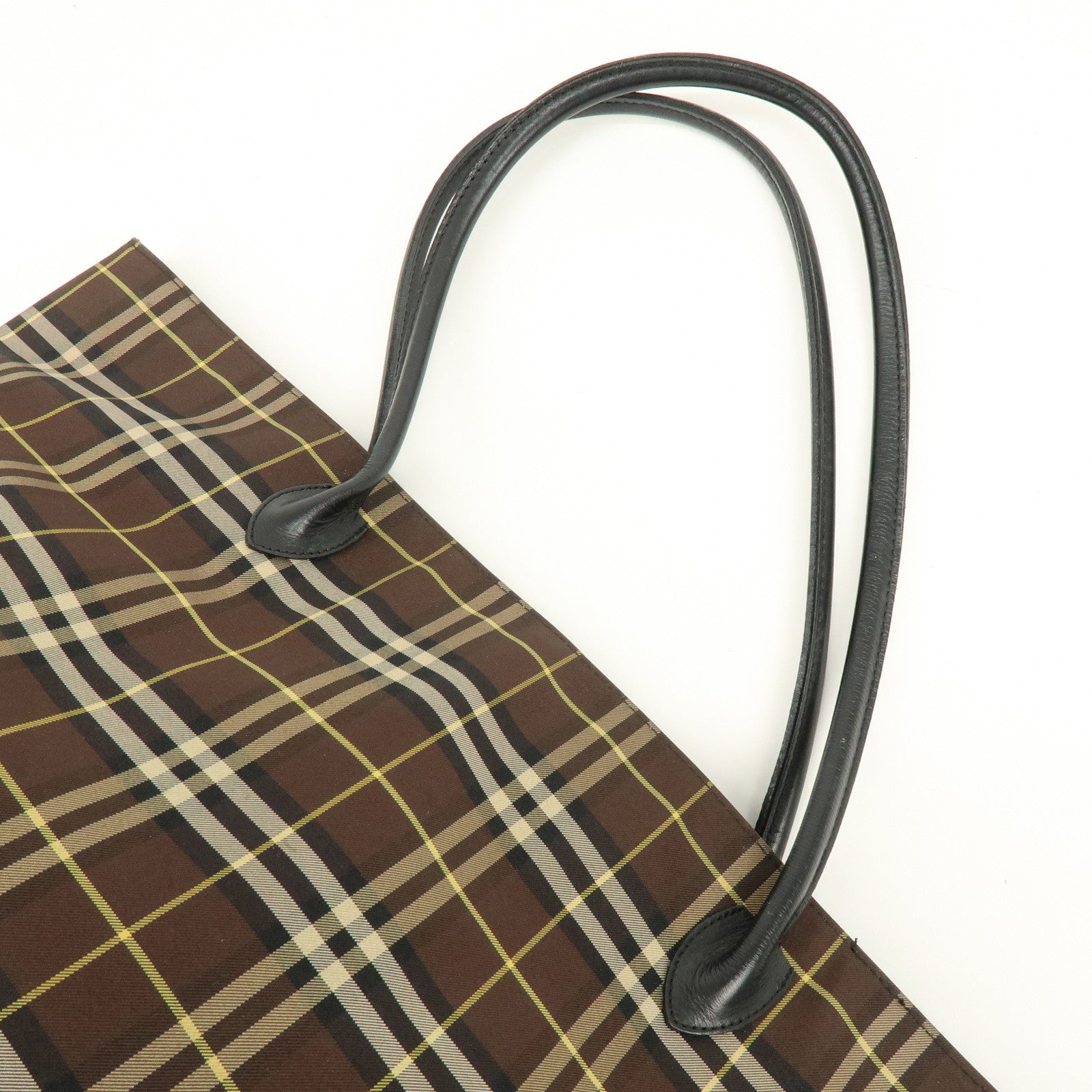 BURBERRY Blue Label Canvas Leather Plaid Tote Bag Hand Bag Brown