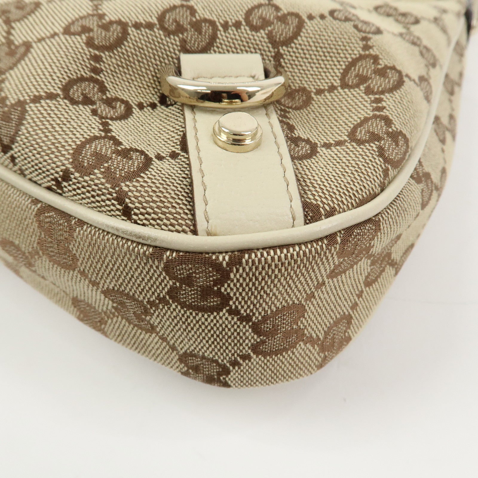 GUCCI Abbey GG Canvas Leather Shoulder Bag Brown Ivory 130738