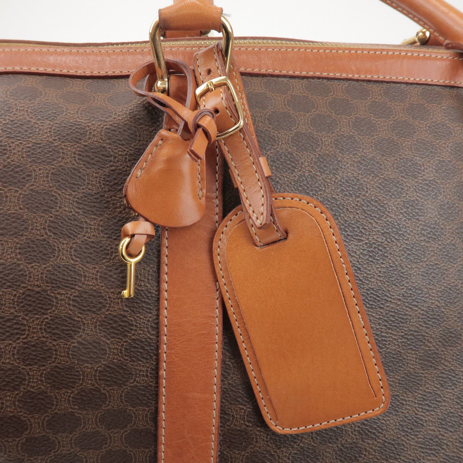 CELINE Macadam PVC Leather 2Way Boston Bag Hand Shoulder Bag Brown