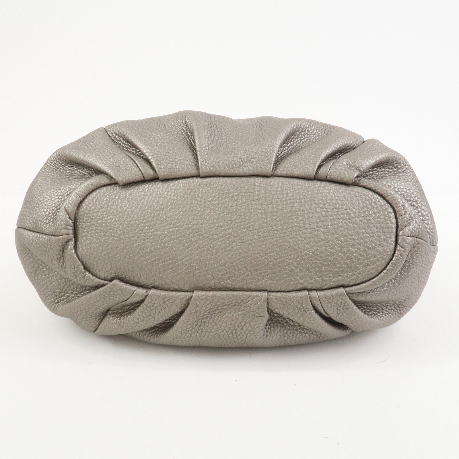 FENDI Selleria Leather Hand Bag Shoulder Bag Silver 8BR595