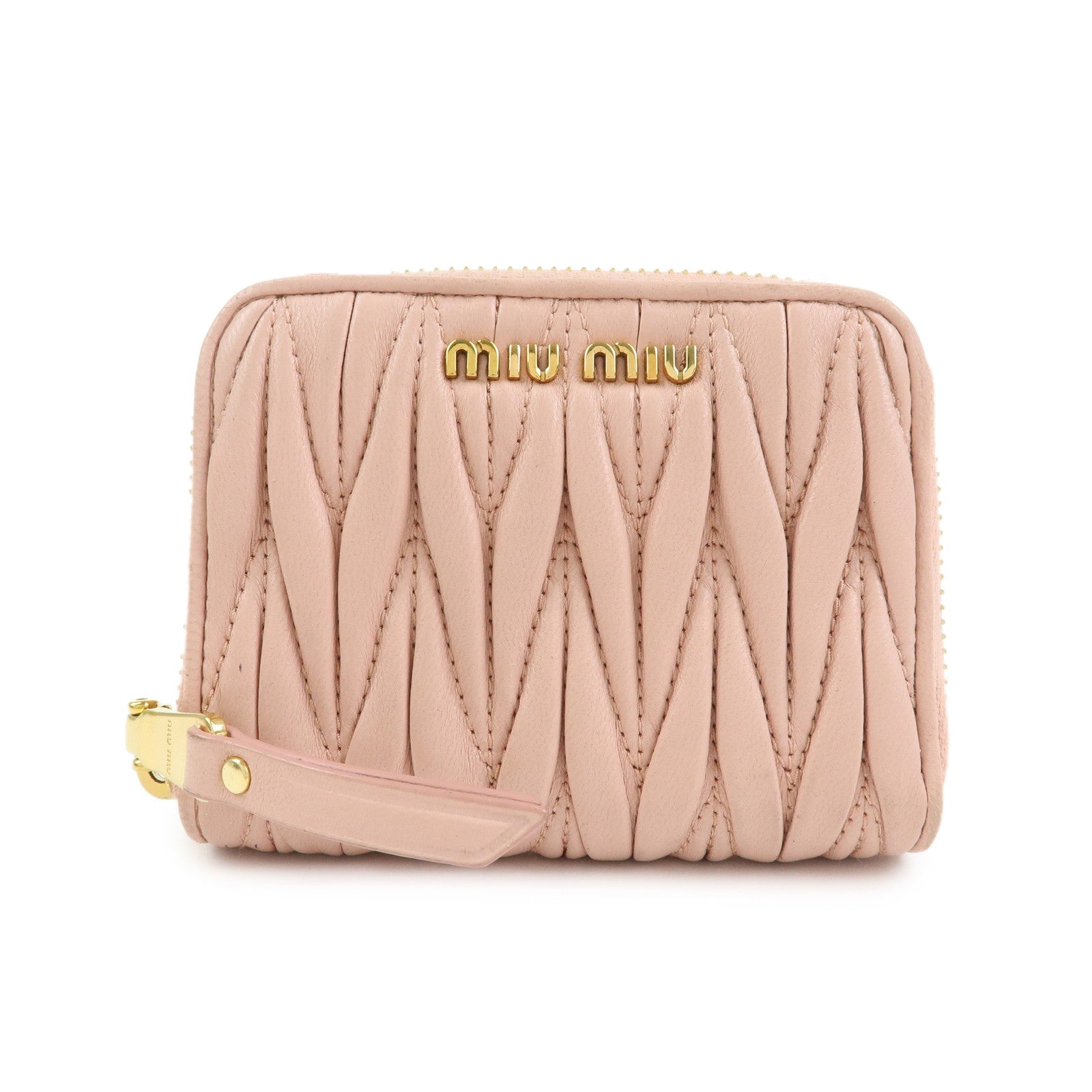 MIU MIU Matelasse Nappa Leather Compact Zippy Wallet Pink