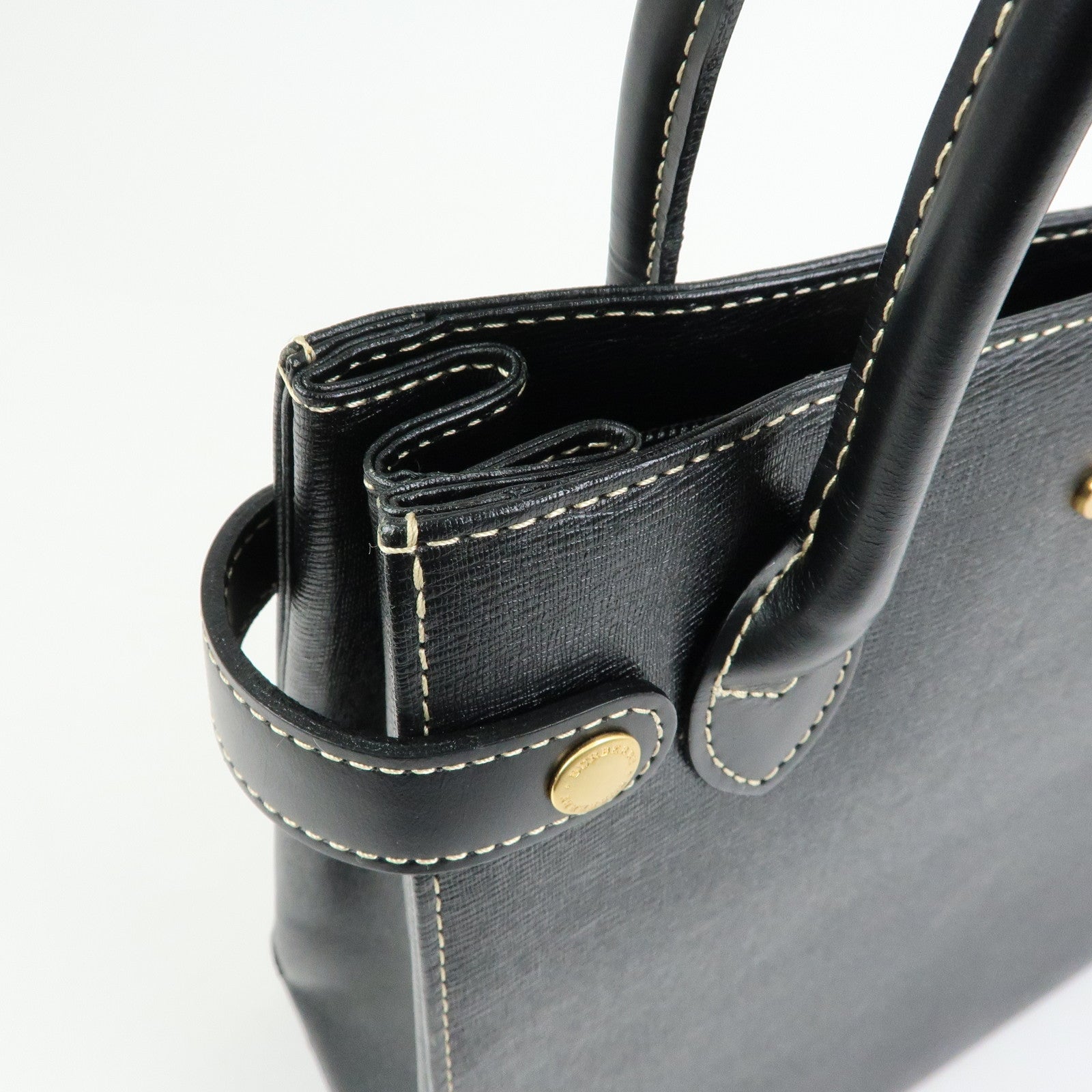 BURBERRY Leather Nova Plaid Hand Bag Tote Bag Black