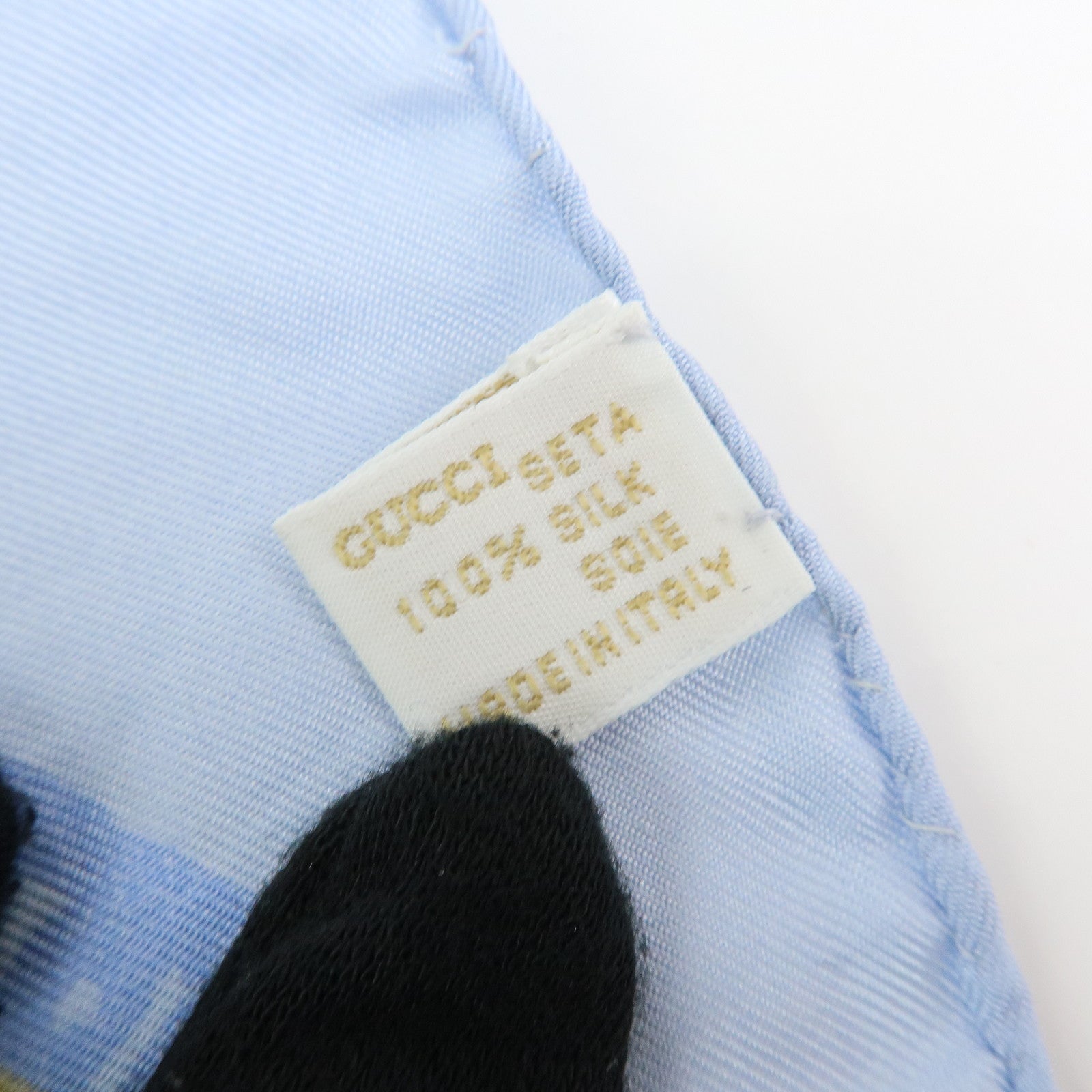 GUCCI Silk 100% Scarf 90x90 Strap Motif Light Blue Brown