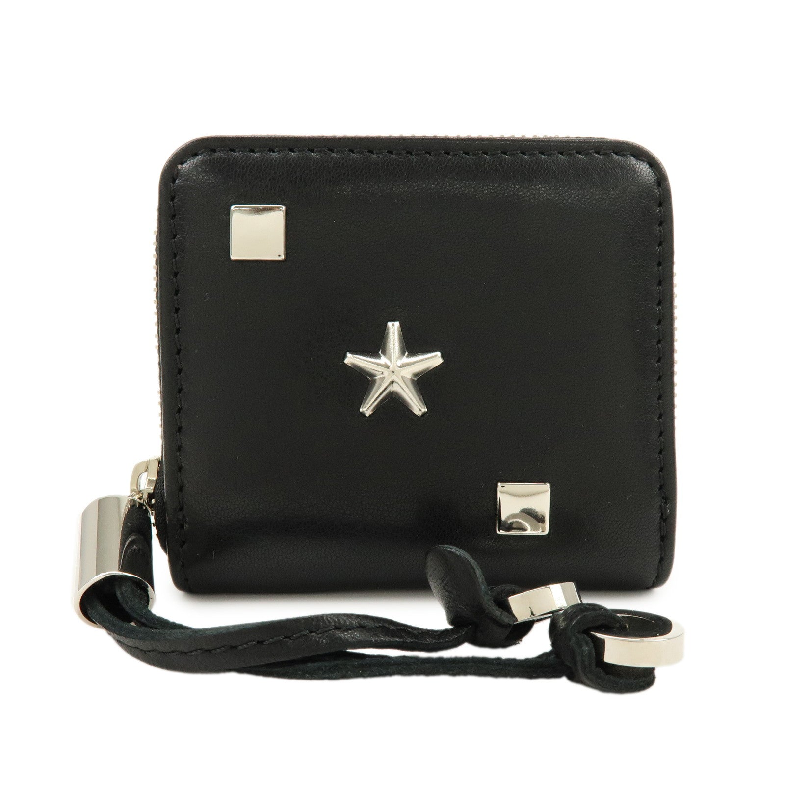 JIMMY CHOO Penny Star Studs Leather Coin Case Coin Wallet Black
