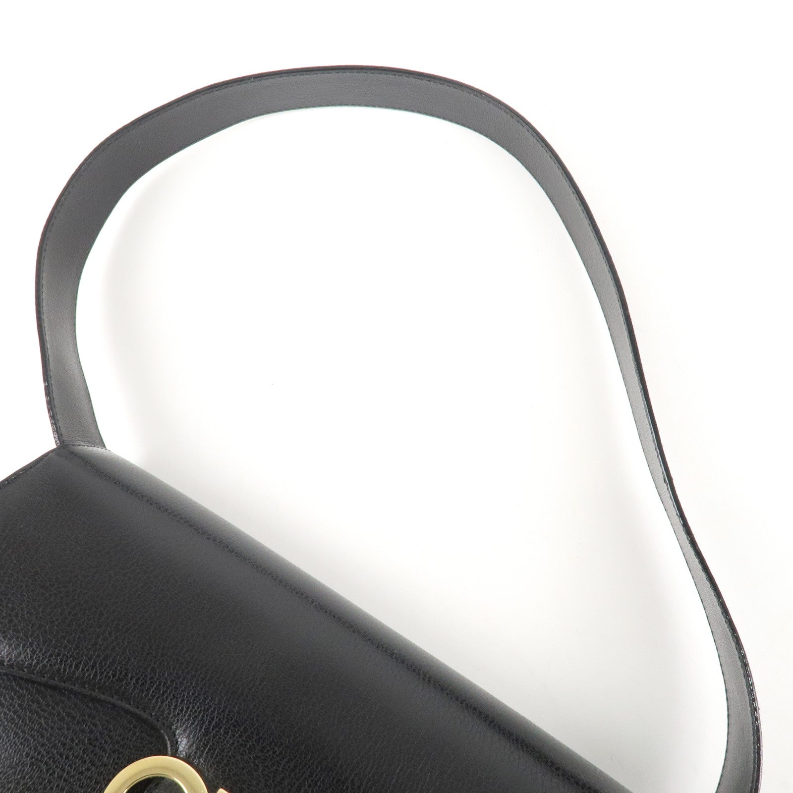 Ferragamo Ganchini Leather Shoulder Bag Hand Bag Black Used