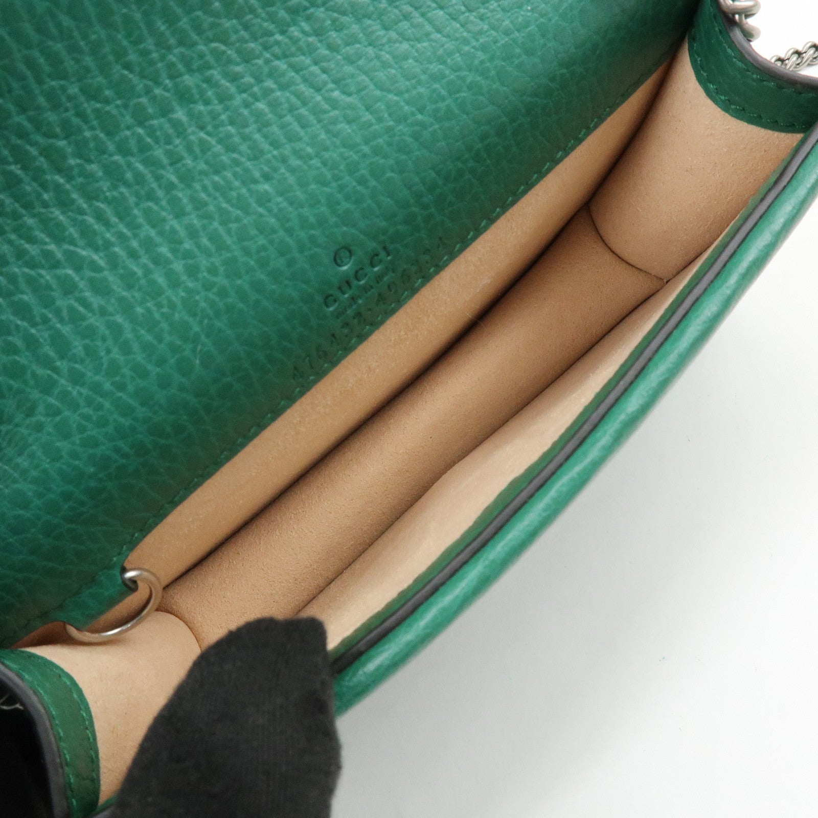 GUCCI Dionysus Super Mini Leather Chain Shoulder Bag Green 476432