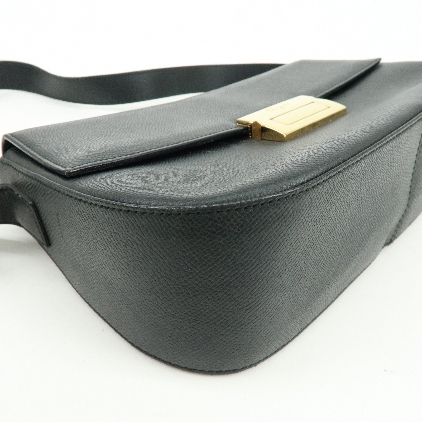 Ferragamo Leather Shoulder Bag Hand Bag Black