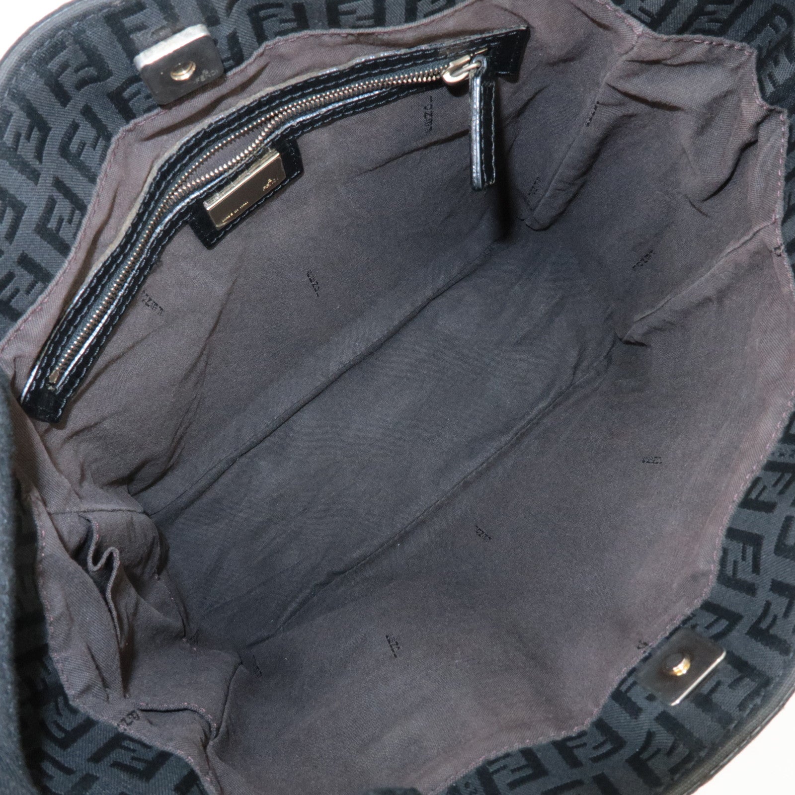 FENDI Zucchino Leather Canvas Tote Bag Hand Bag Black 8BH161 Used