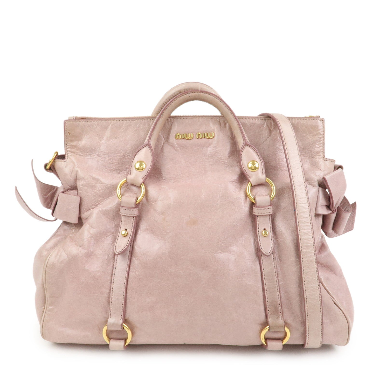 MIU MIU Side Ribbon Leather 2Way Shoulder Bag Hand Bag Pink RT0438