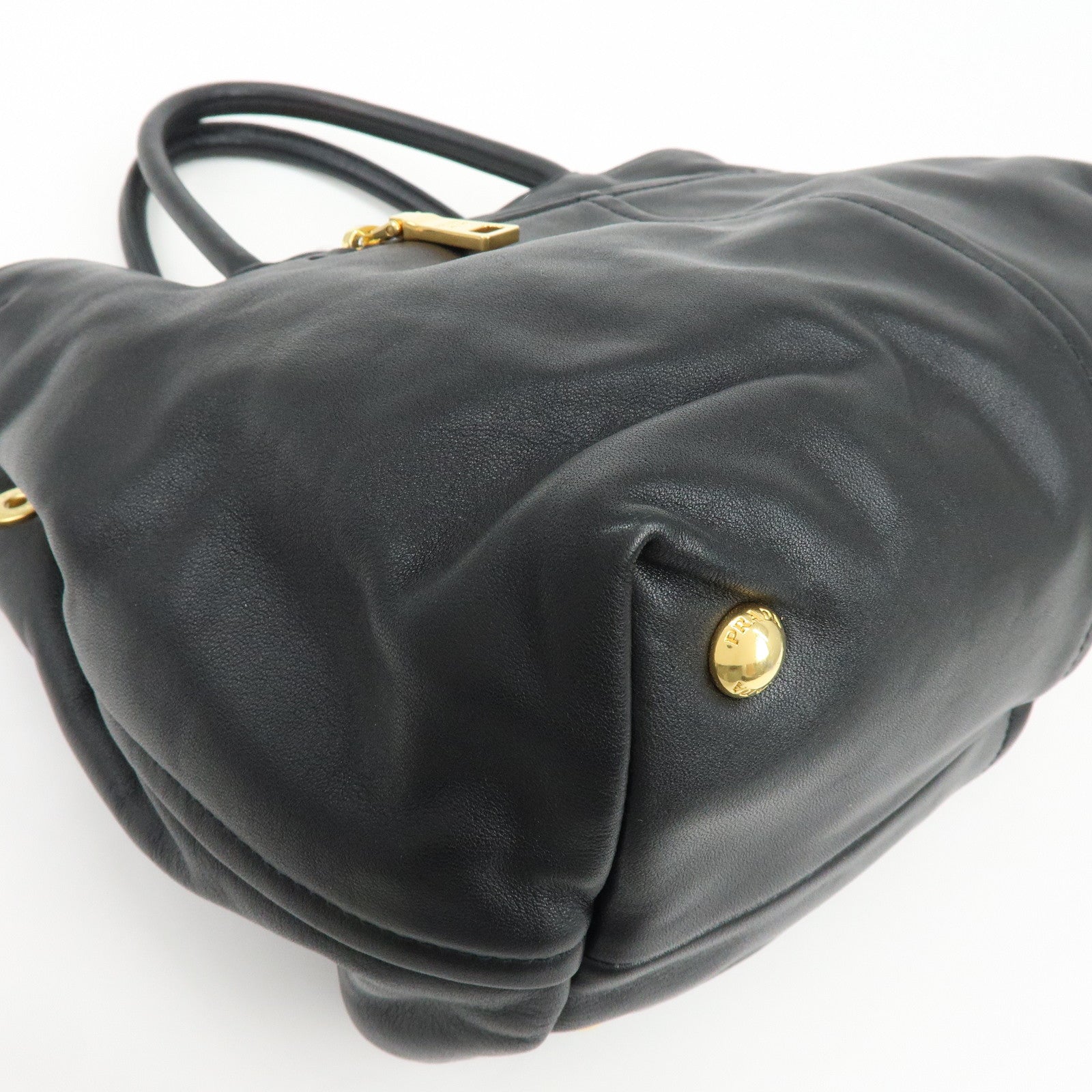 PRADA Soft Calf Leather 2Way Bag Hand Bag Shoulder Bag Black BN1832