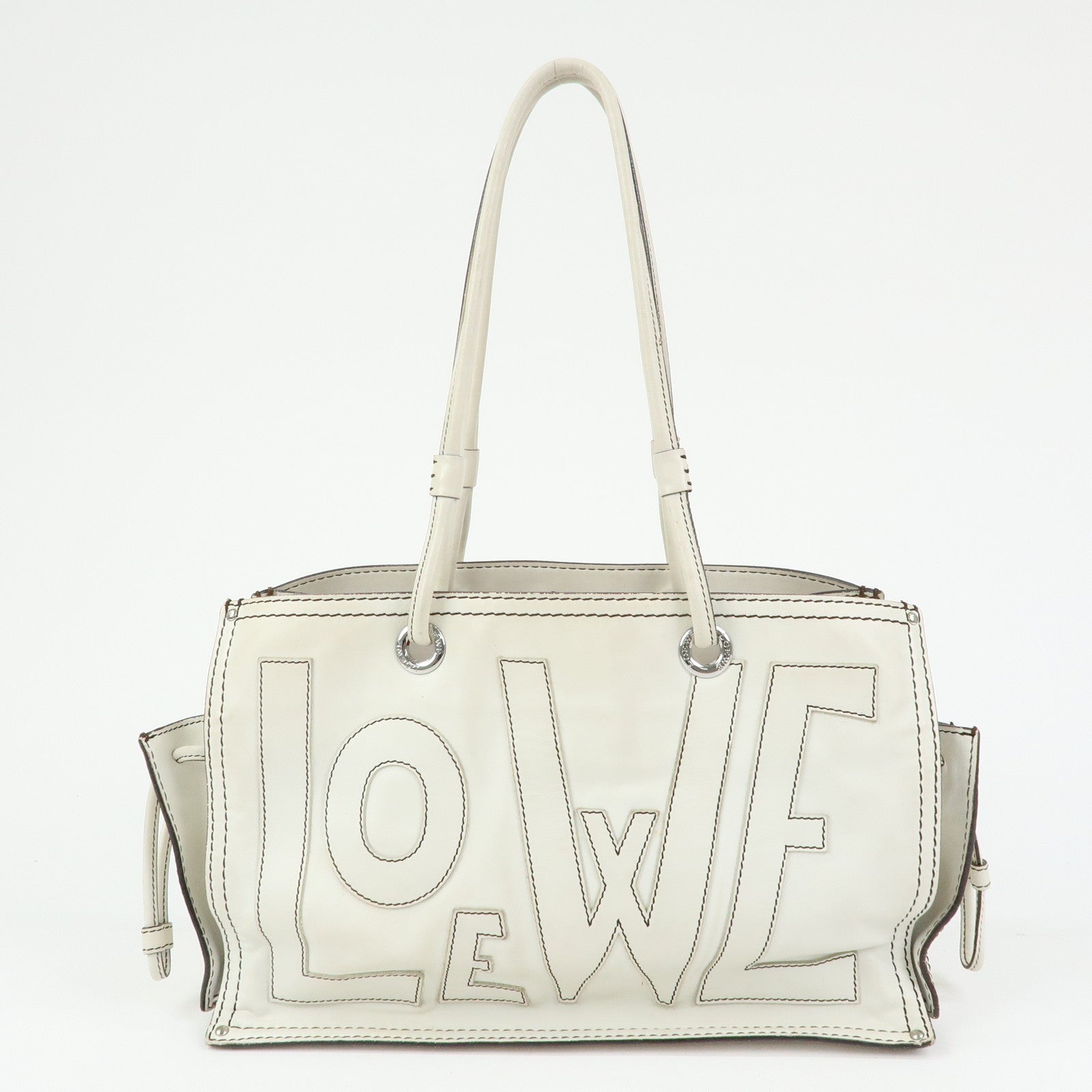 LOEWE Anagram Shopper Tote Leather Tote Bag Shoulder Bag White