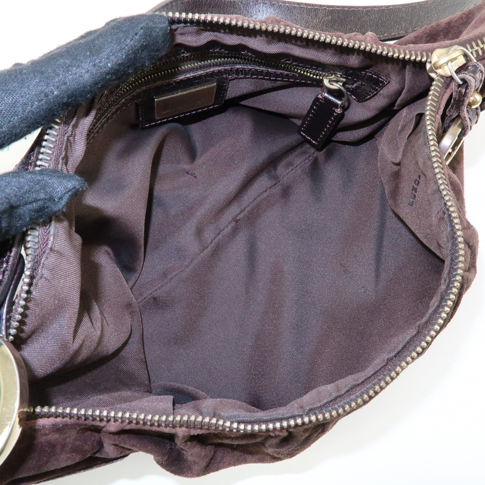 FENDI Suede Leather Shoulder Bag Hand Bag Brown 8BR343