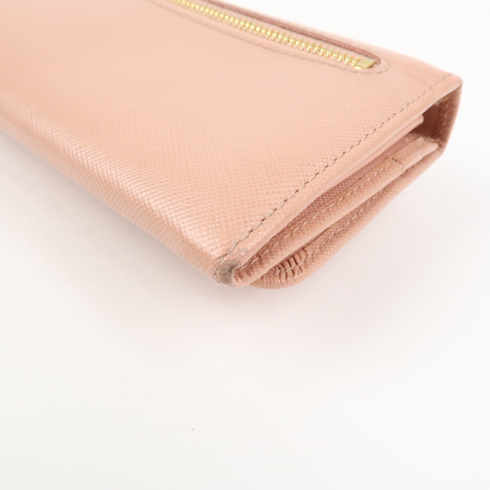PRADA Logo Saffiano Leather Ribbon Long Wallet Pink 1M1132